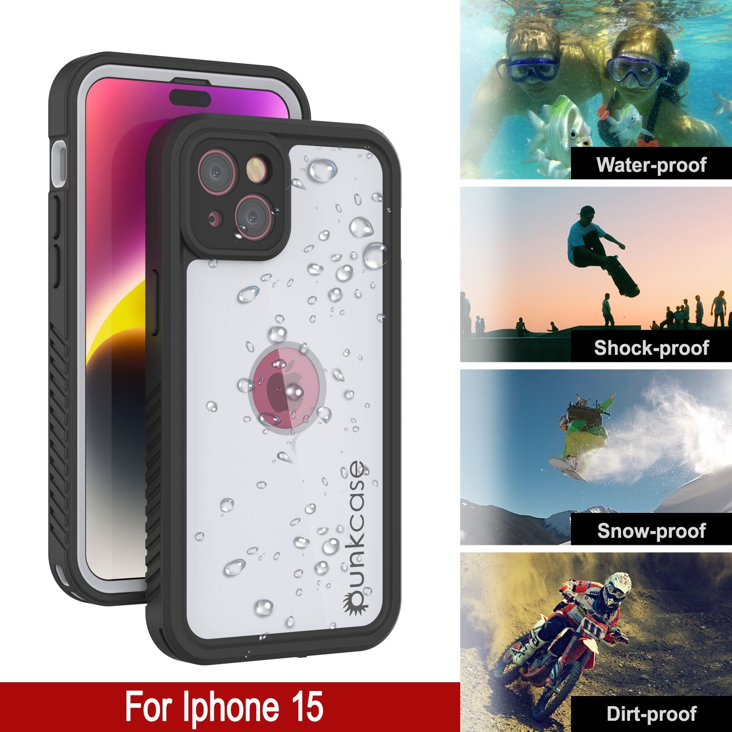 iPhone 16 Waterproof IP68 Case, Punkcase [White] [StudStar Series] [Slim Fit] [Dirtproof]