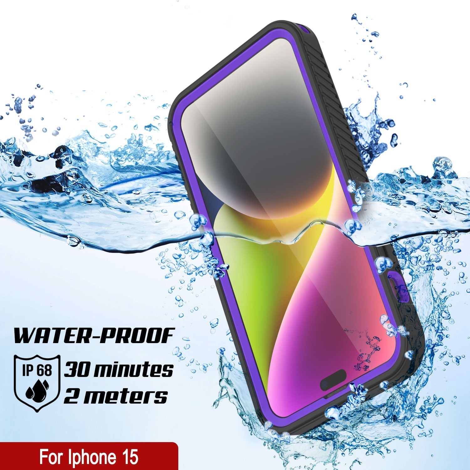 iPhone 16 Waterproof IP68 Case, Punkcase [Purple] [StudStar Series] [Slim Fit] [Dirtproof]