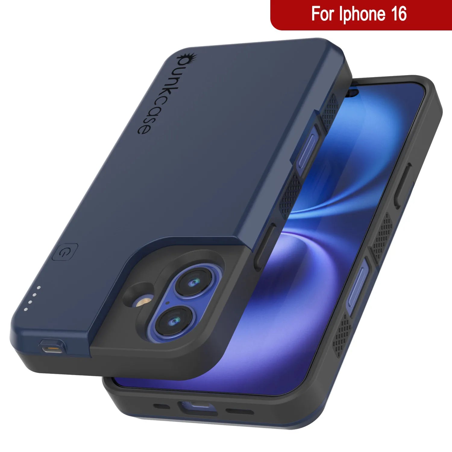 iPhone 16 Battery Case, PunkJuice 5000mAH Fast Charging MagSafe Power Bank W/ Screen Protector | [Navy Blue]