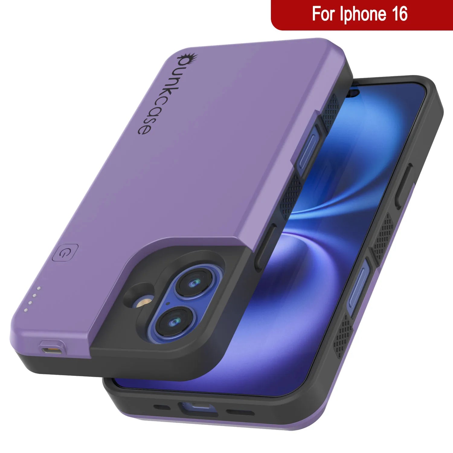 iPhone 16 Battery Case, PunkJuice 5000mAH Fast Charging MagSafe Power Bank W/ Screen Protector | [Purple]