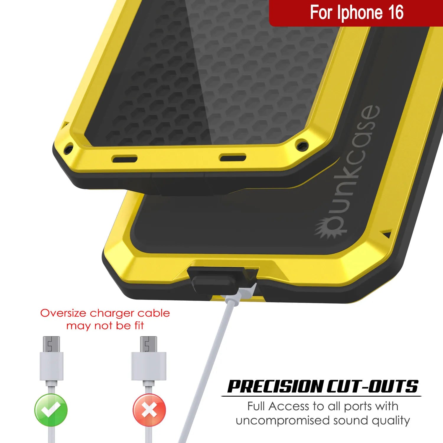 iPhone 16 Metal Case, Heavy Duty Military Grade Armor Cover [shock proof] Full Body Hard [Yellow]