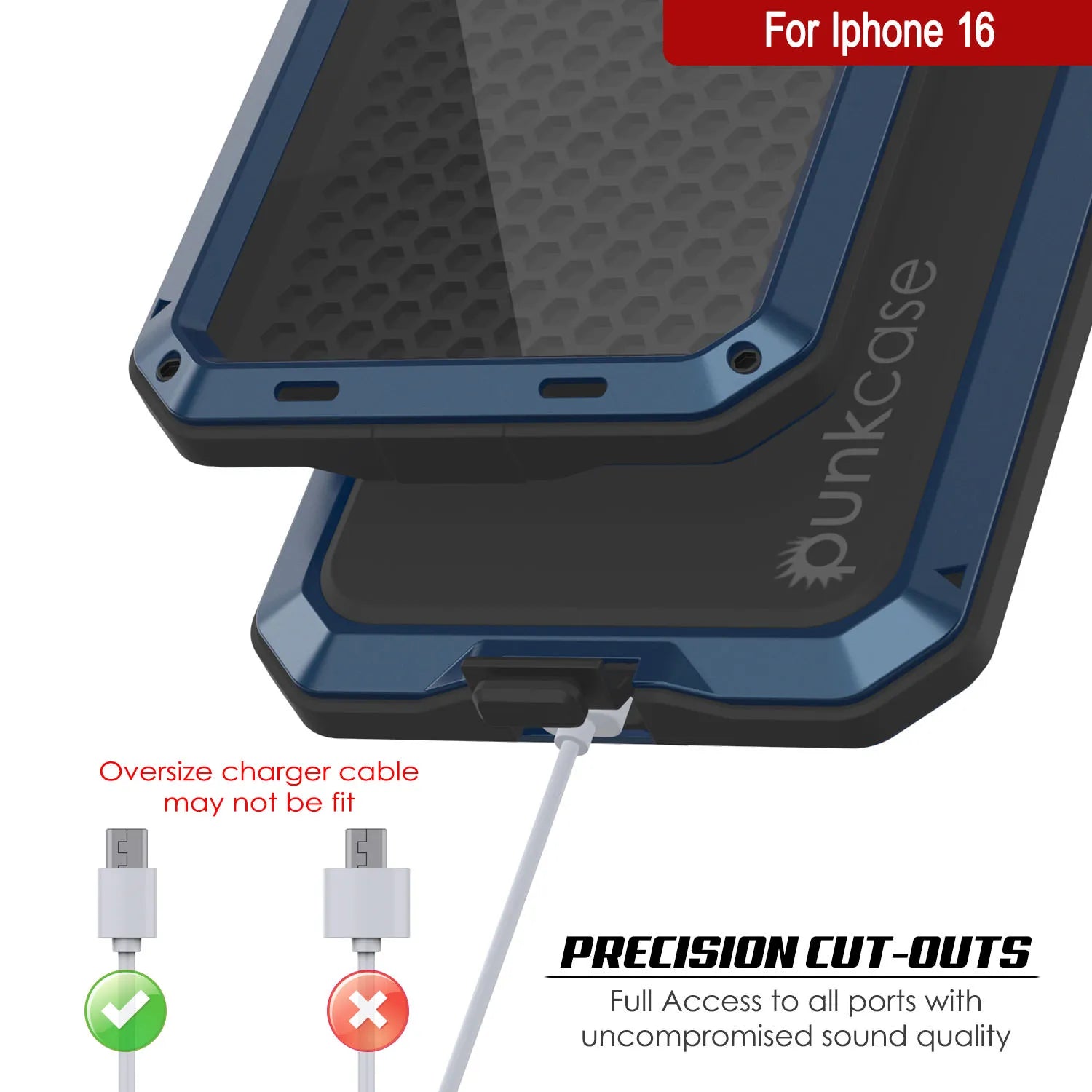 iPhone 16 Metal Case, Heavy Duty Military Grade Armor Cover [shock proof] Full Body Hard [Blue]