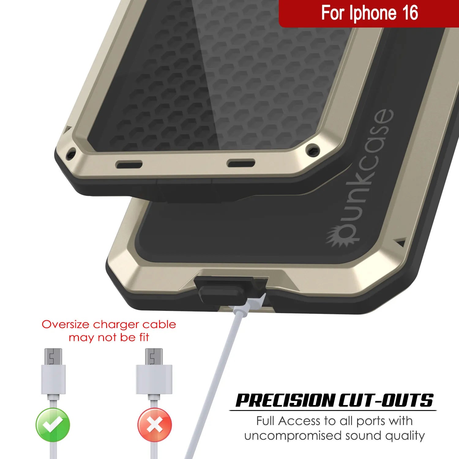 iPhone 16 Metal Case, Heavy Duty Military Grade Armor Cover [shock proof] Full Body Hard [Gold]