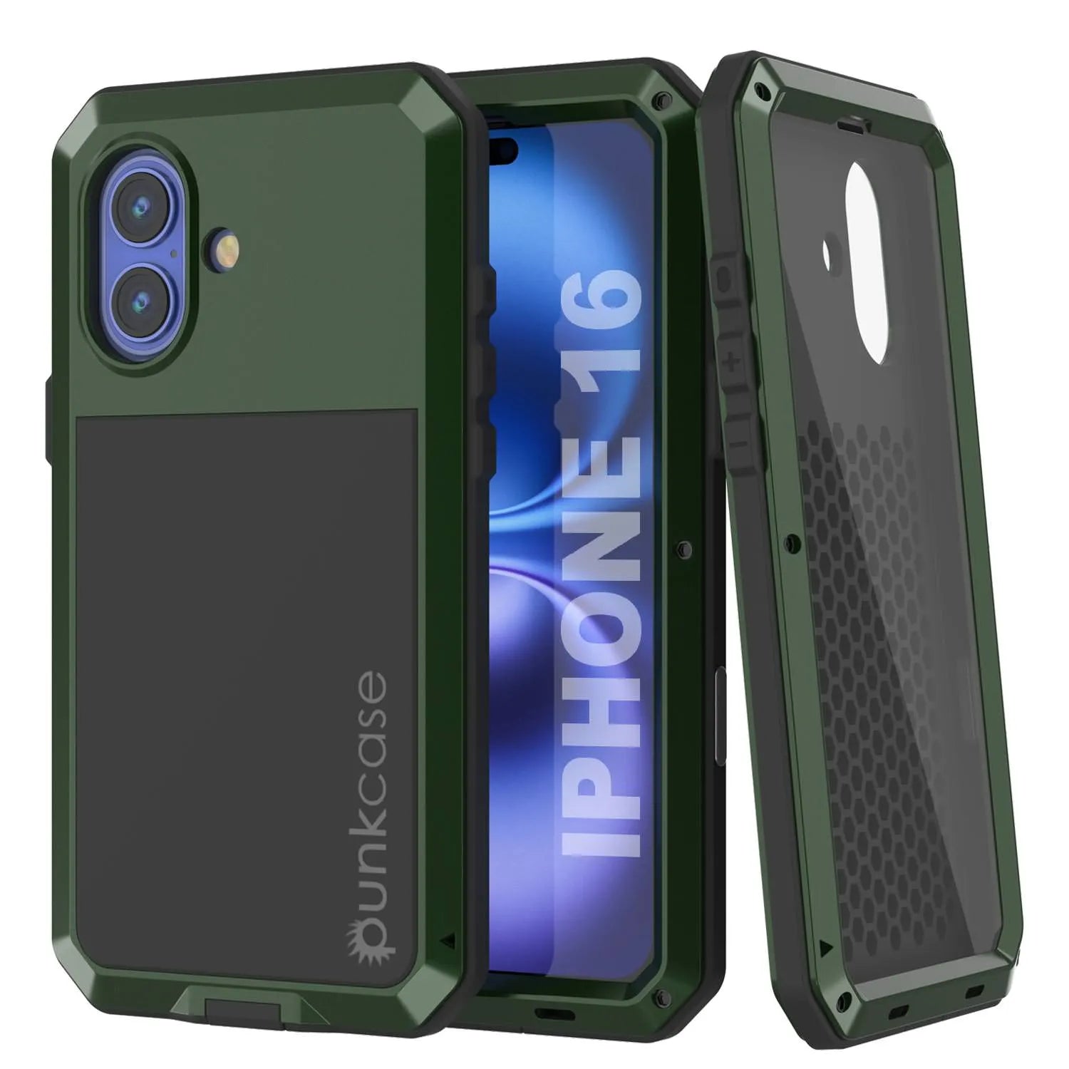 iPhone 16 Metal Case, Heavy Duty Military Grade Armor Cover [shock proof] Full Body Hard [Dark Green]