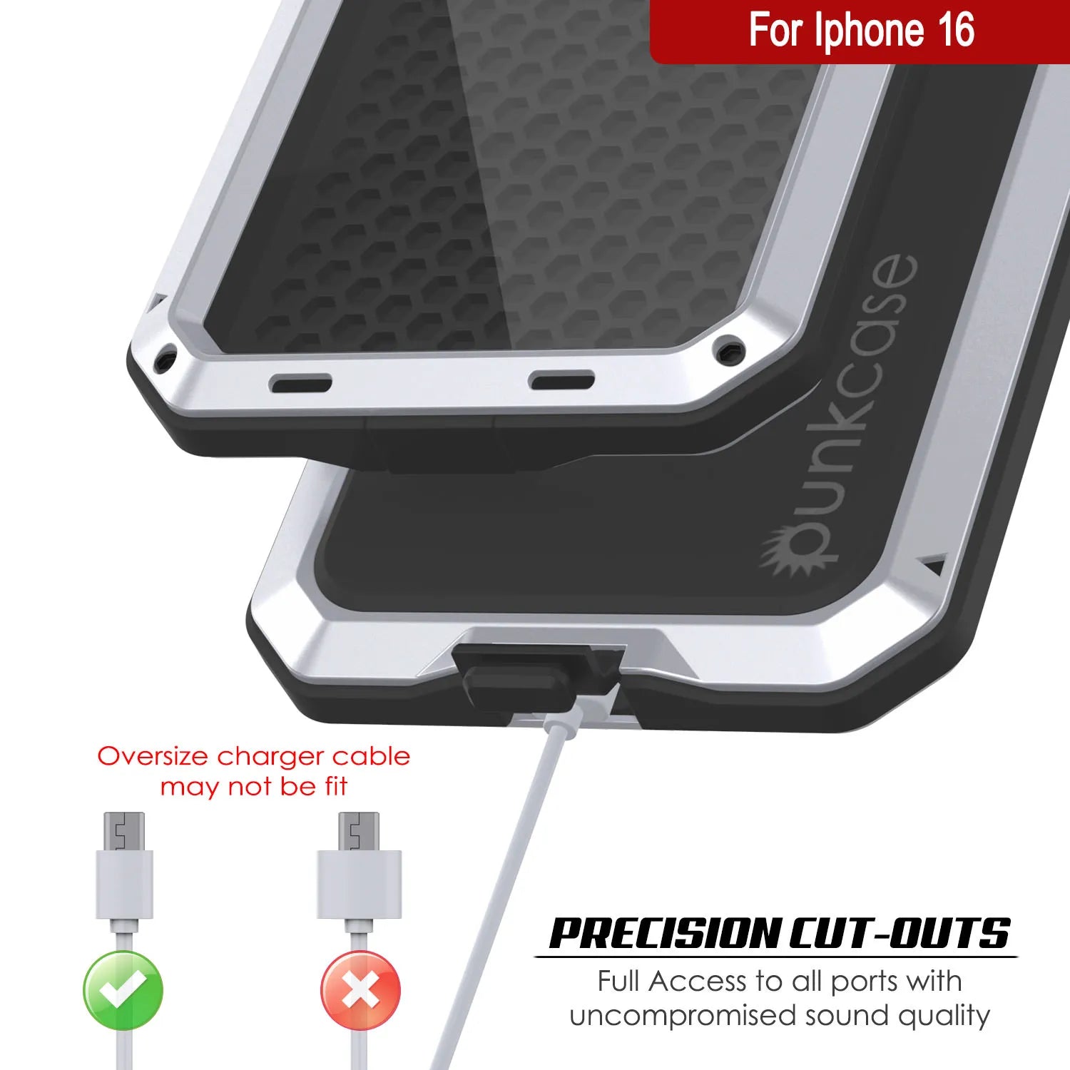 iPhone 16 Metal Case, Heavy Duty Military Grade Armor Cover [shock proof] Full Body Hard [White]