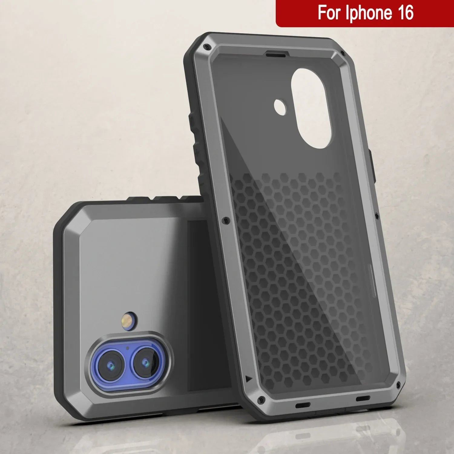 iPhone 16 Metal Case, Heavy Duty Military Grade Armor Cover [shock proof] Full Body Hard [Silver]