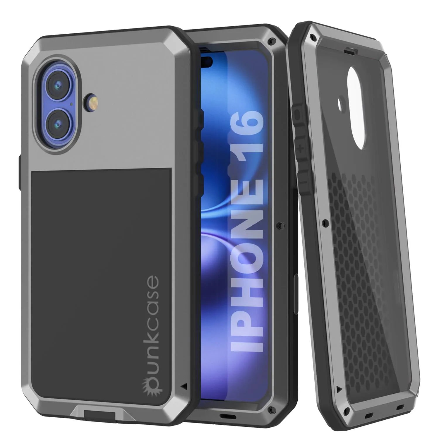 iPhone 16 Metal Case, Heavy Duty Military Grade Armor Cover [shock proof] Full Body Hard [White]