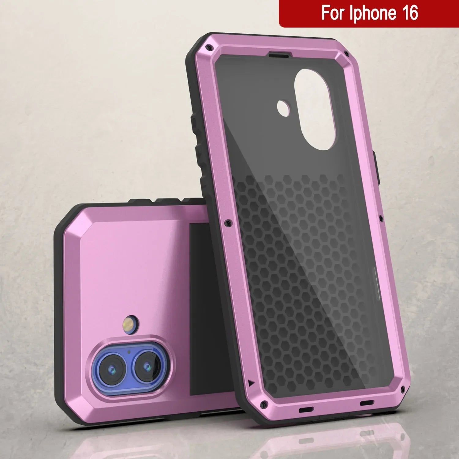 iPhone 16 Metal Case, Heavy Duty Military Grade Armor Cover [shock proof] Full Body Hard [Pink]