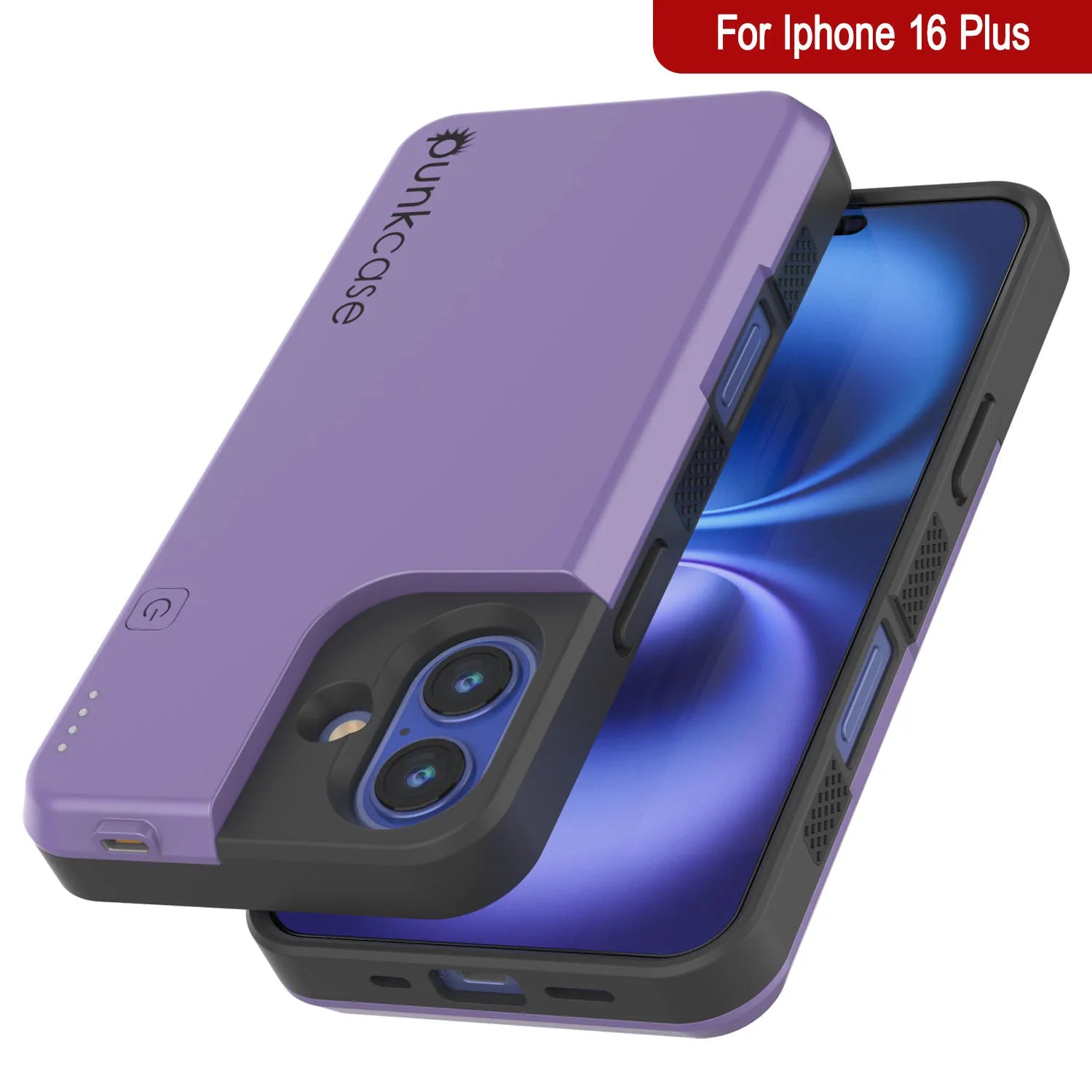 iPhone 16 Plus Battery Case, PunkJuice 8000mAH Fast Charging MagSafe Power Bank W/ Screen Protector | [Purple]