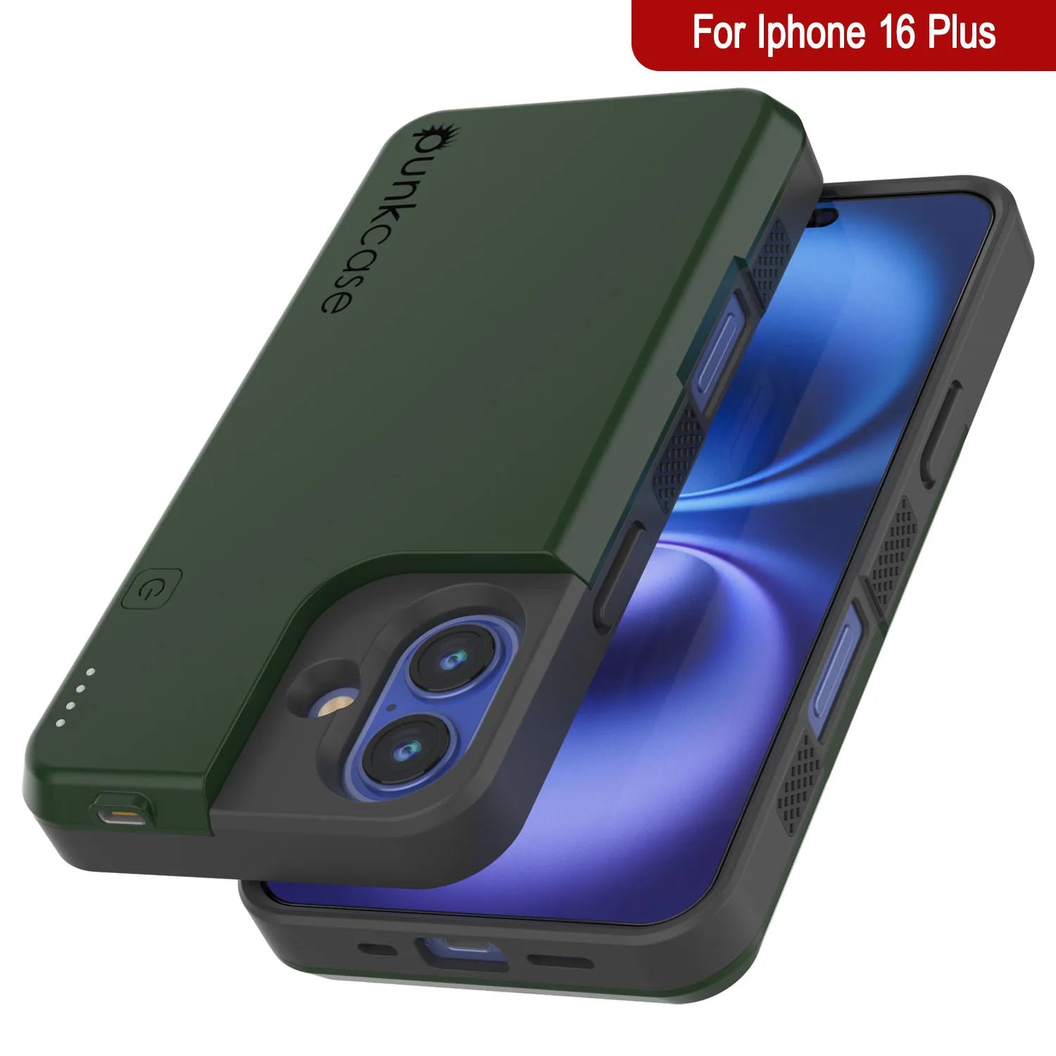 iPhone 16 Plus Battery Case, PunkJuice 8000mAH Fast Charging MagSafe Power Bank W/ Screen Protector | [Green]