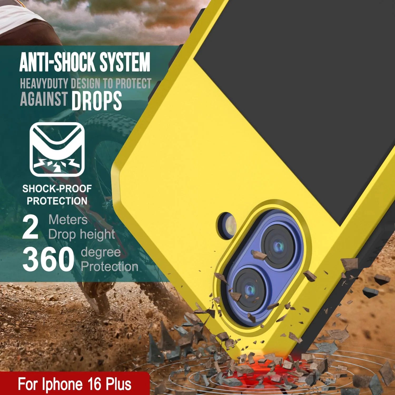 iPhone 16 Plus Metal Case, Heavy Duty Military Grade Armor Cover [shock proof] Full Body Hard [Yellow]