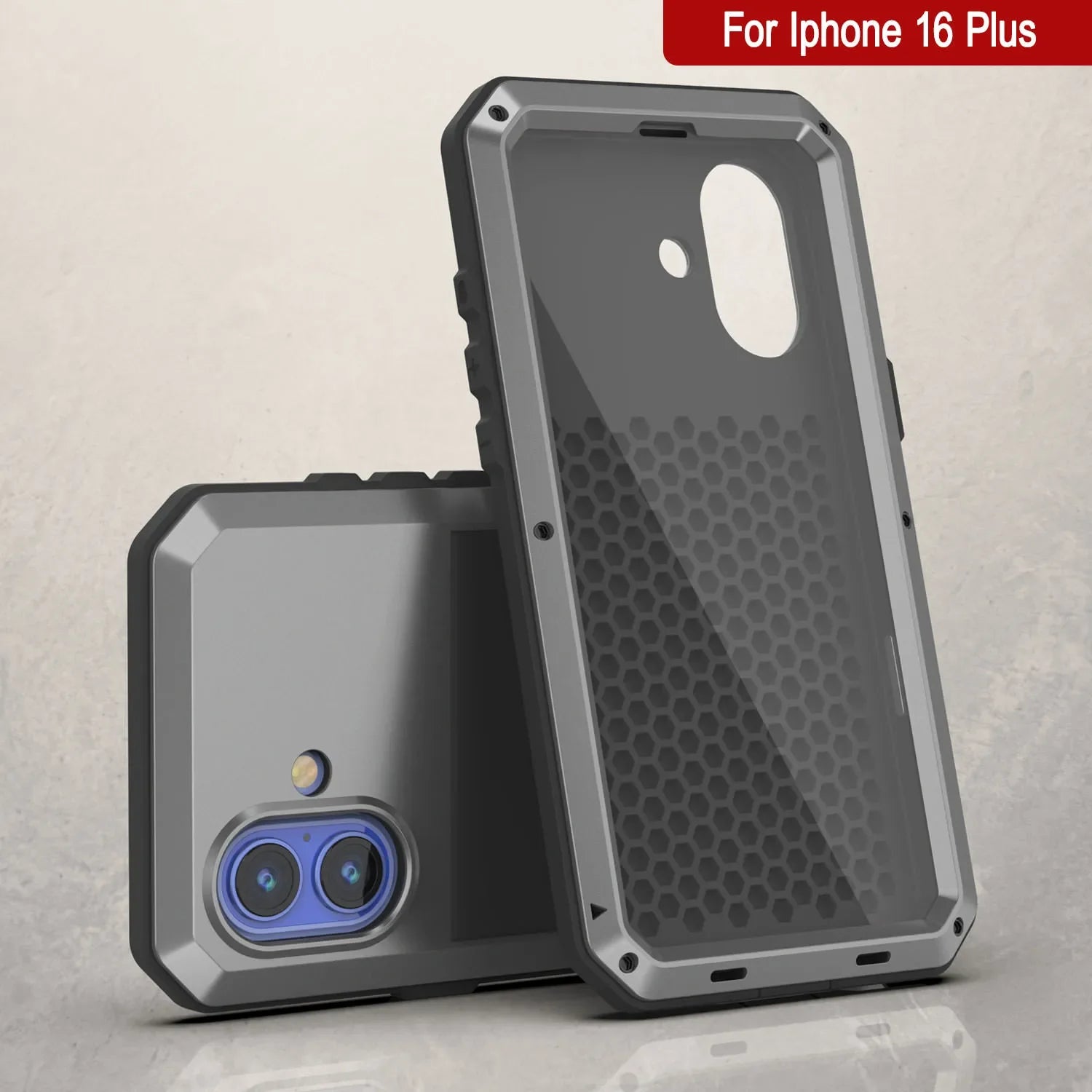 iPhone 16 Plus Metal Case, Heavy Duty Military Grade Armor Cover [shock proof] Full Body Hard [Silver]