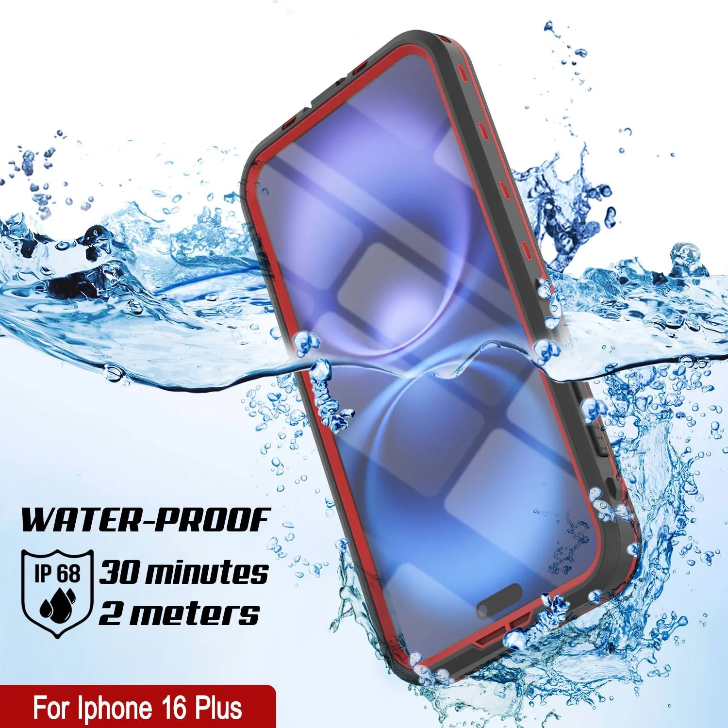 iPhone 16+ Plus Waterproof Case, Punkcase SpikeStar Red Series | Thin Fit 6.6ft Underwater IP68