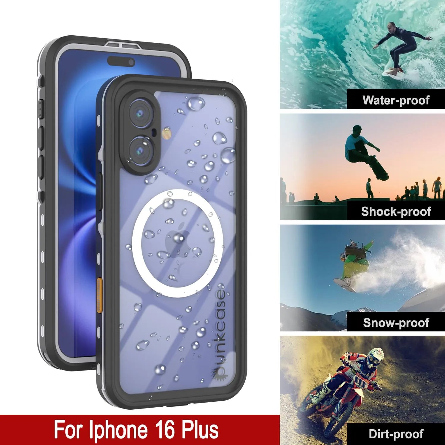 iPhone 16+ Plus Waterproof Case, Punkcase SpikeStar White Series | Thin Fit 6.6ft Underwater IP68