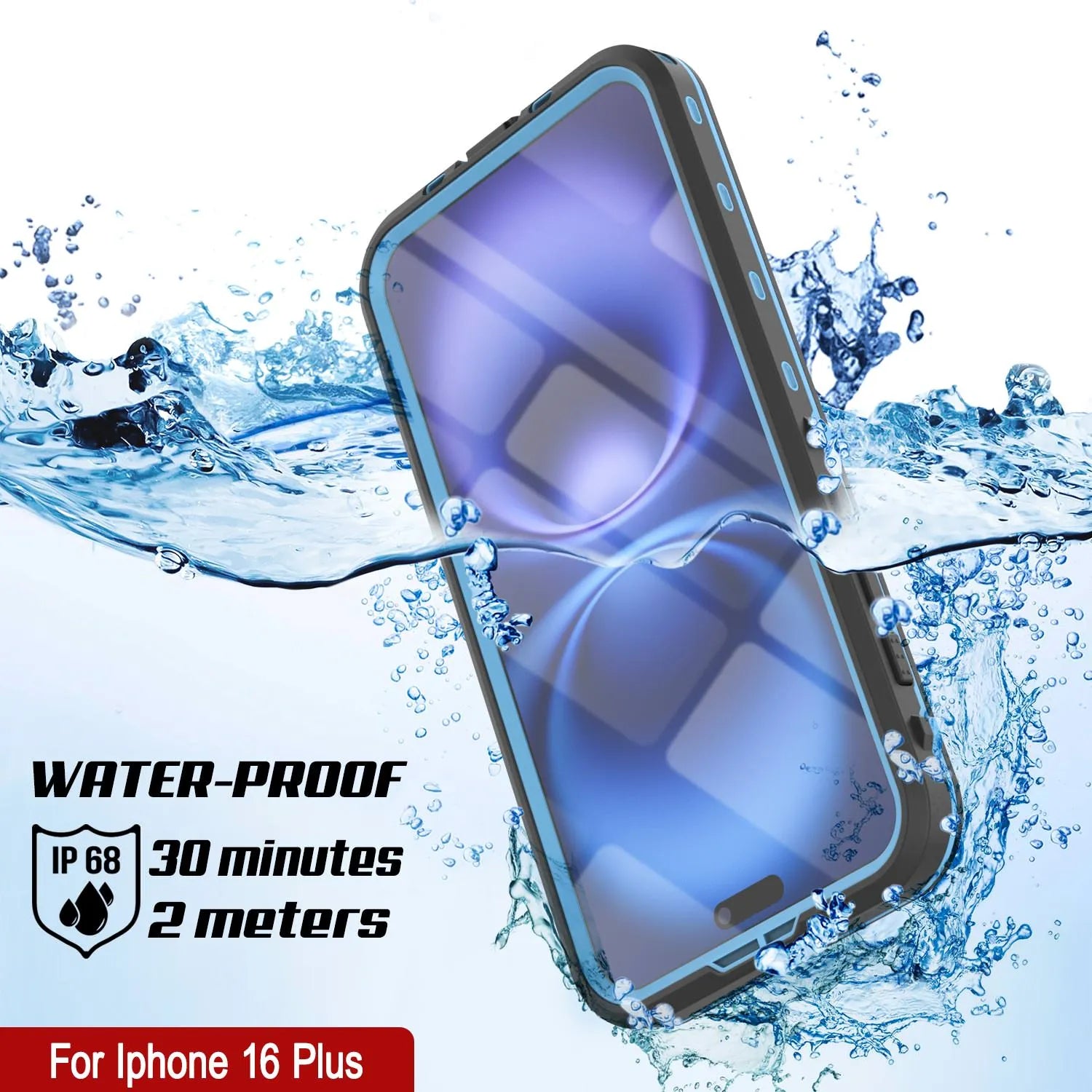 iPhone 16+ Plus Waterproof Case, Punkcase SpikeStar Light-Blue Series | Thin Fit 6.6ft Underwater IP68