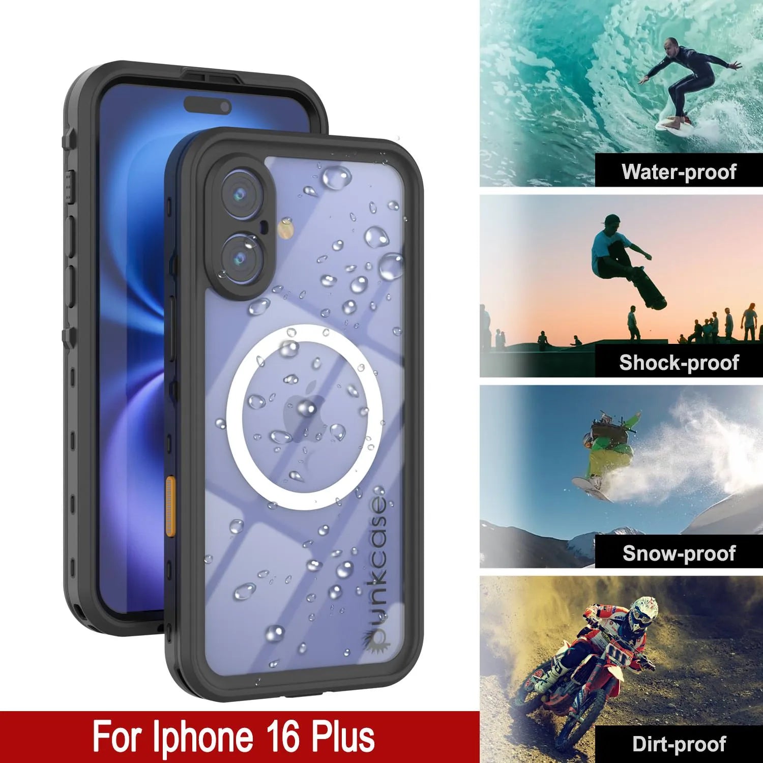 iPhone 16+ Plus Waterproof Case, Punkcase SpikeStar Black Series | Thin Fit 6.6ft Underwater IP68