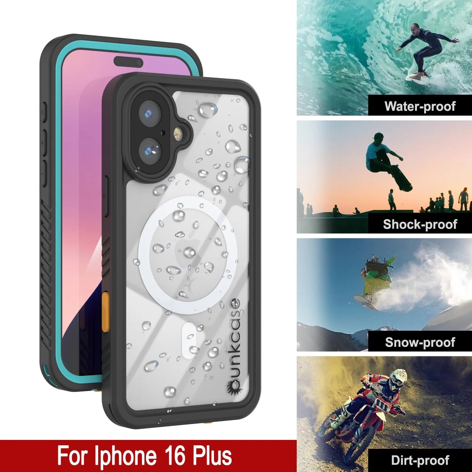 iPhone 16 Plus Waterproof Case, Punkcase [Extreme Mag Series] Armor Cover W/ Built In Screen Protector [Teal]