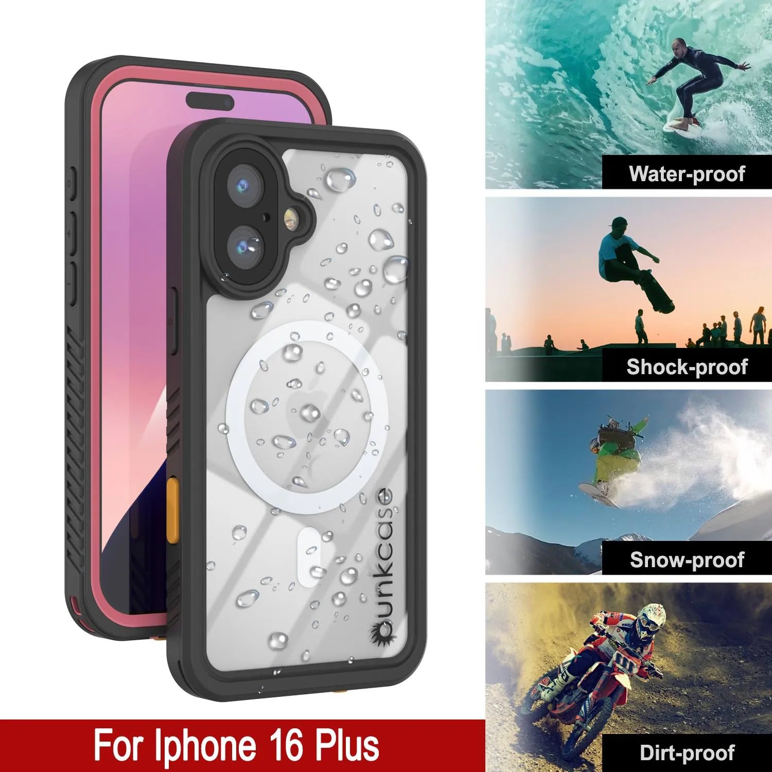 iPhone 16 Plus Waterproof Case, Punkcase [Extreme Mag Series] Armor Cover W/ Built In Screen Protector [Pink]