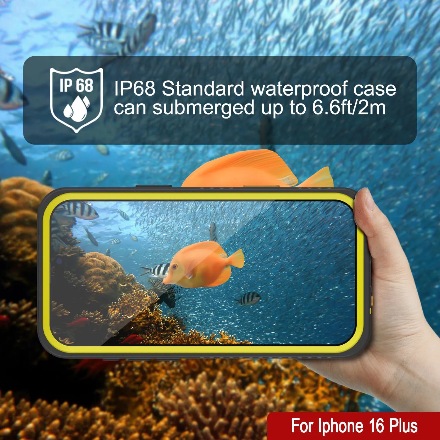 iPhone 16 Plus Waterproof Case, Punkcase [Extreme Series] Armor Cover W/ Built In Screen Protector [Yellow]