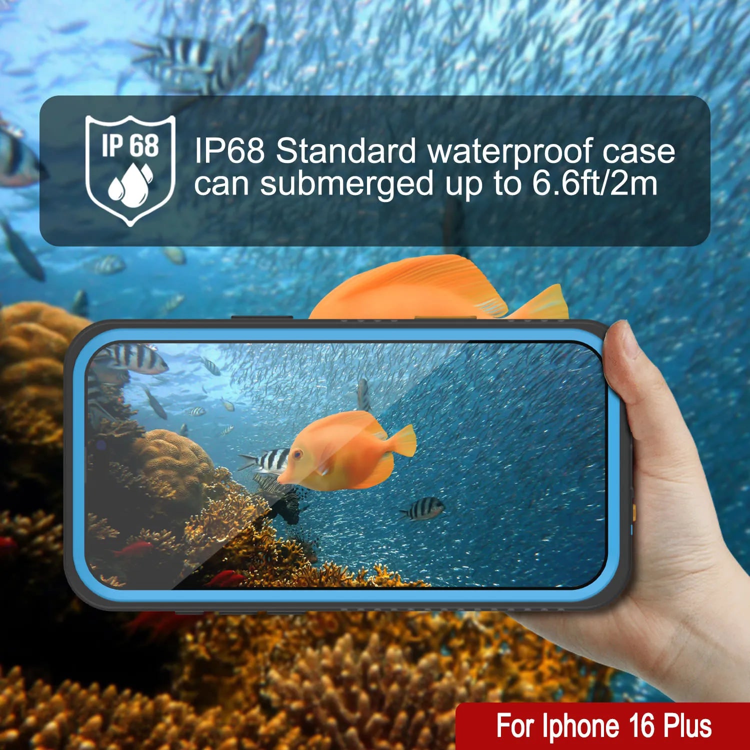 iPhone 16 Plus Waterproof Case, Punkcase [Extreme Series] Armor Cover W/ Built In Screen Protector [Light Blue]