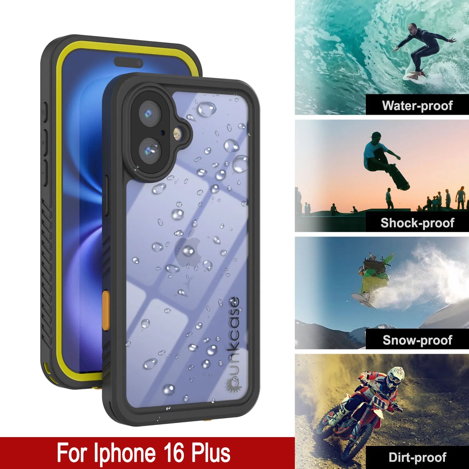 iPhone 16 Plus Waterproof Case, Punkcase [Extreme Series] Armor Cover W/ Built In Screen Protector [Yellow]