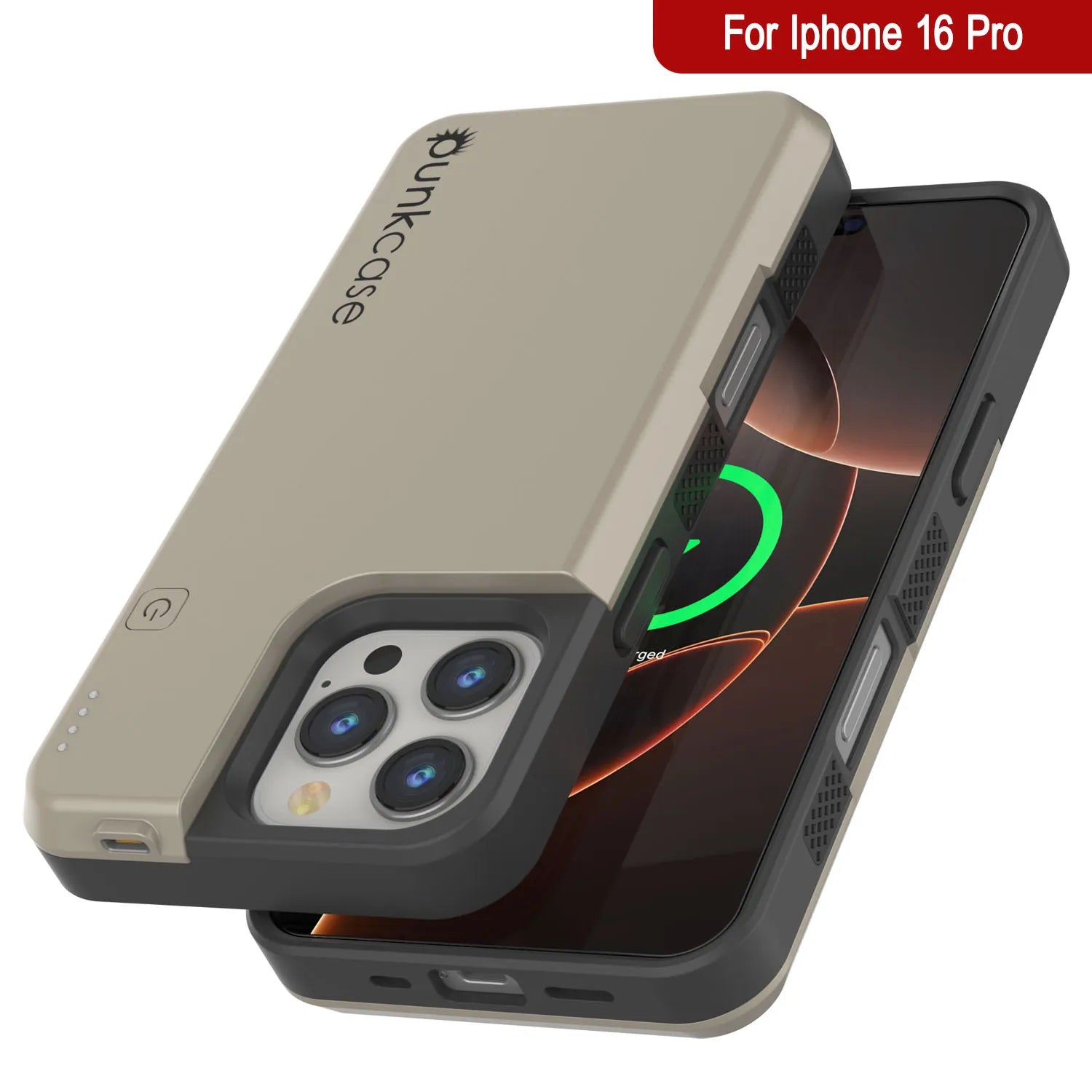 iPhone 16 Pro Battery Case, PunkJuice 5000mAH Fast Charging MagSafe Power Bank W/ Screen Protector | [Gold]