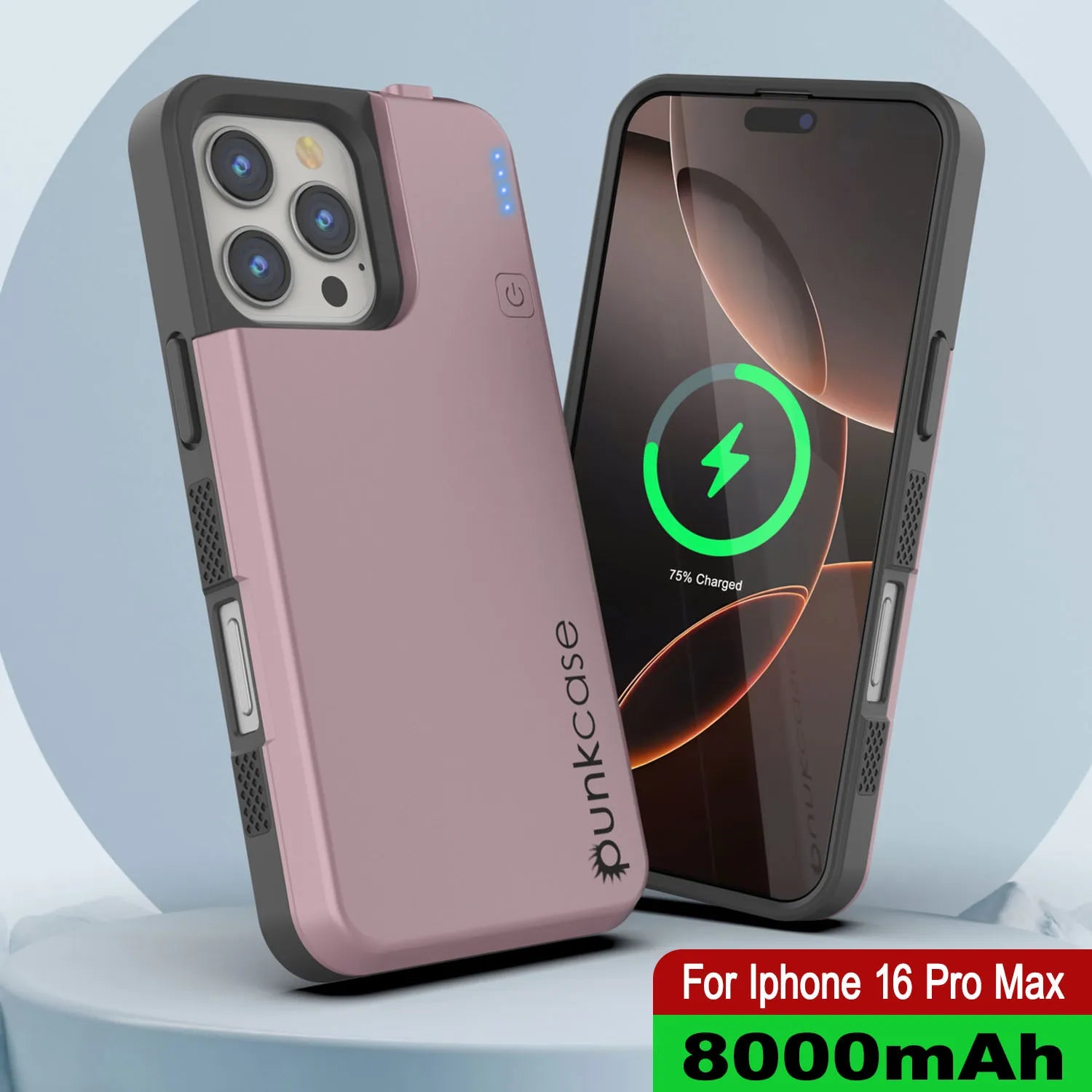 iPhone 16 Pro Max Battery Case, PunkJuice 8000mAH Fast Charging MagSafe Power Bank W/ Screen Protector | [Rose-Gold]