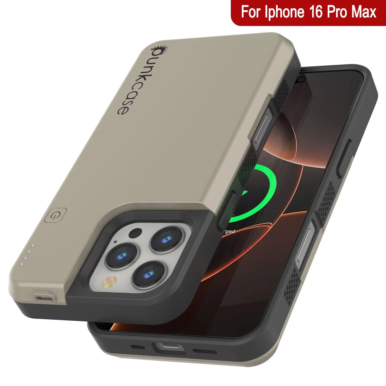 iPhone 16 Pro Max Battery Case, PunkJuice 8000mAH Fast Charging MagSafe Power Bank W/ Screen Protector | [Gold]