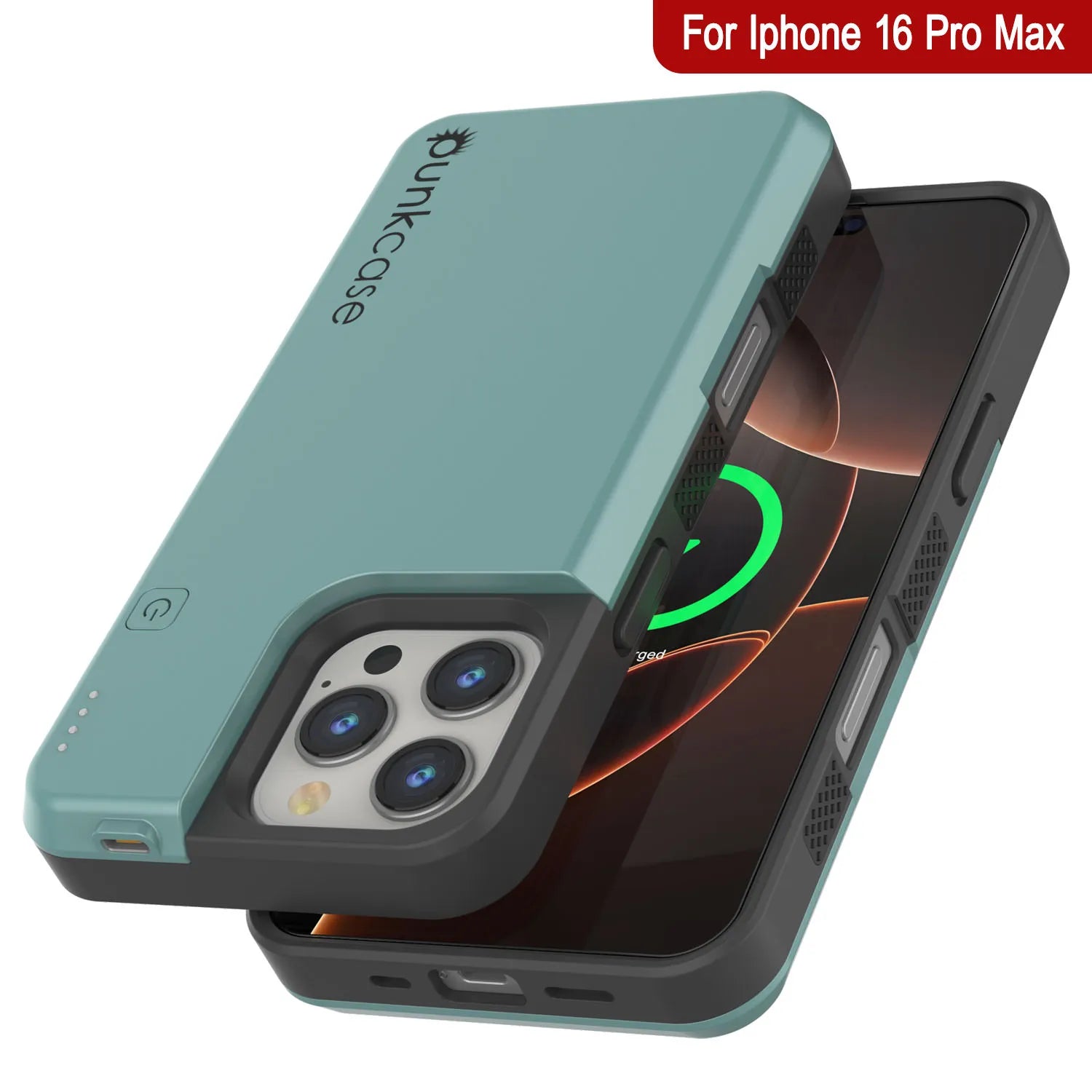 iPhone 16 Pro Max Battery Case, PunkJuice 8000mAH Fast Charging MagSafe Power Bank W/ Screen Protector | [Teal]