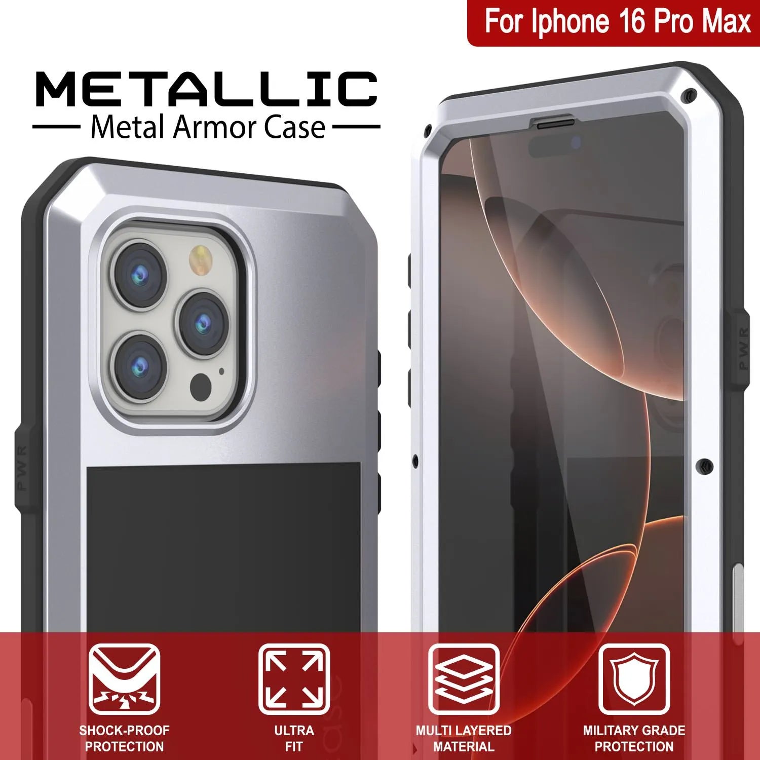 iPhone 16 Pro Max Metal Case, Heavy Duty Military Grade Armor Cover [shock proof] Full Body Hard [White]