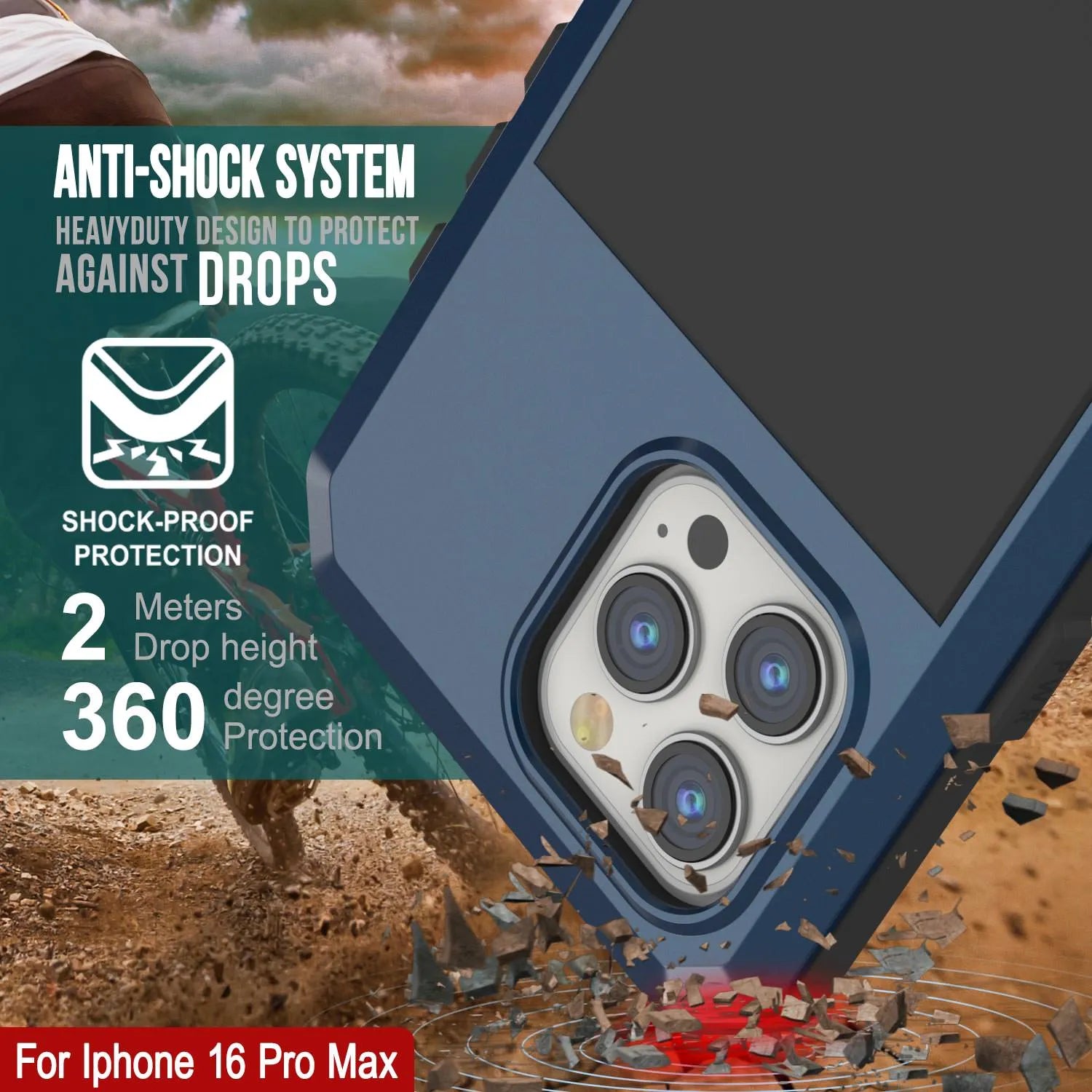 iPhone 16 Pro Max Metal Case, Heavy Duty Military Grade Armor Cover [shock proof] Full Body Hard [Blue]