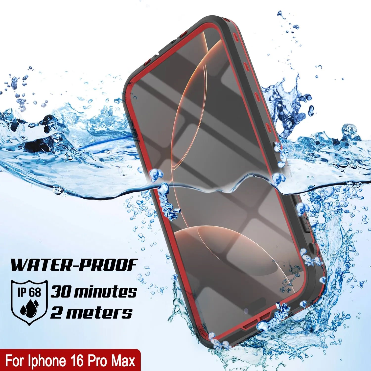 iPhone 16 Pro Max Waterproof Case, Punkcase SpikeStar Red Series | Thin Fit 6.6ft Underwater IP68