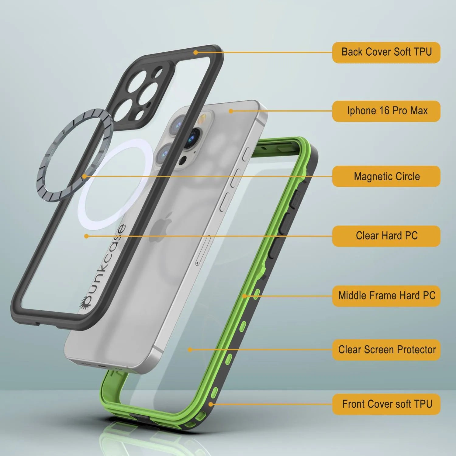 iPhone 16 Pro Max Waterproof Case, Punkcase SpikeStar Light-Green Series | Thin Fit 6.6ft Underwater IP68