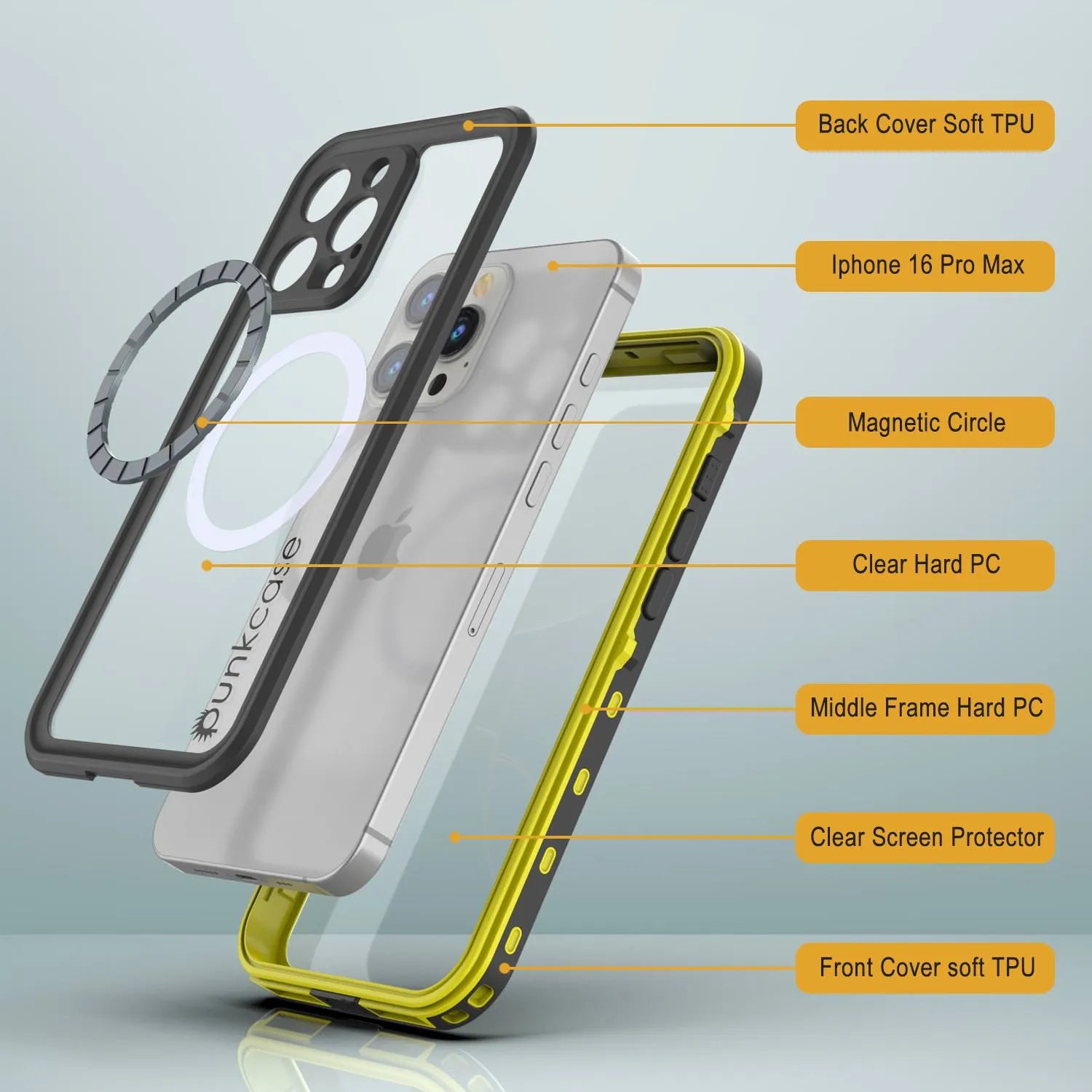 iPhone 16 Pro Max Waterproof Case, Punkcase SpikeStar Yellow Series | Thin Fit 6.6ft Underwater IP68