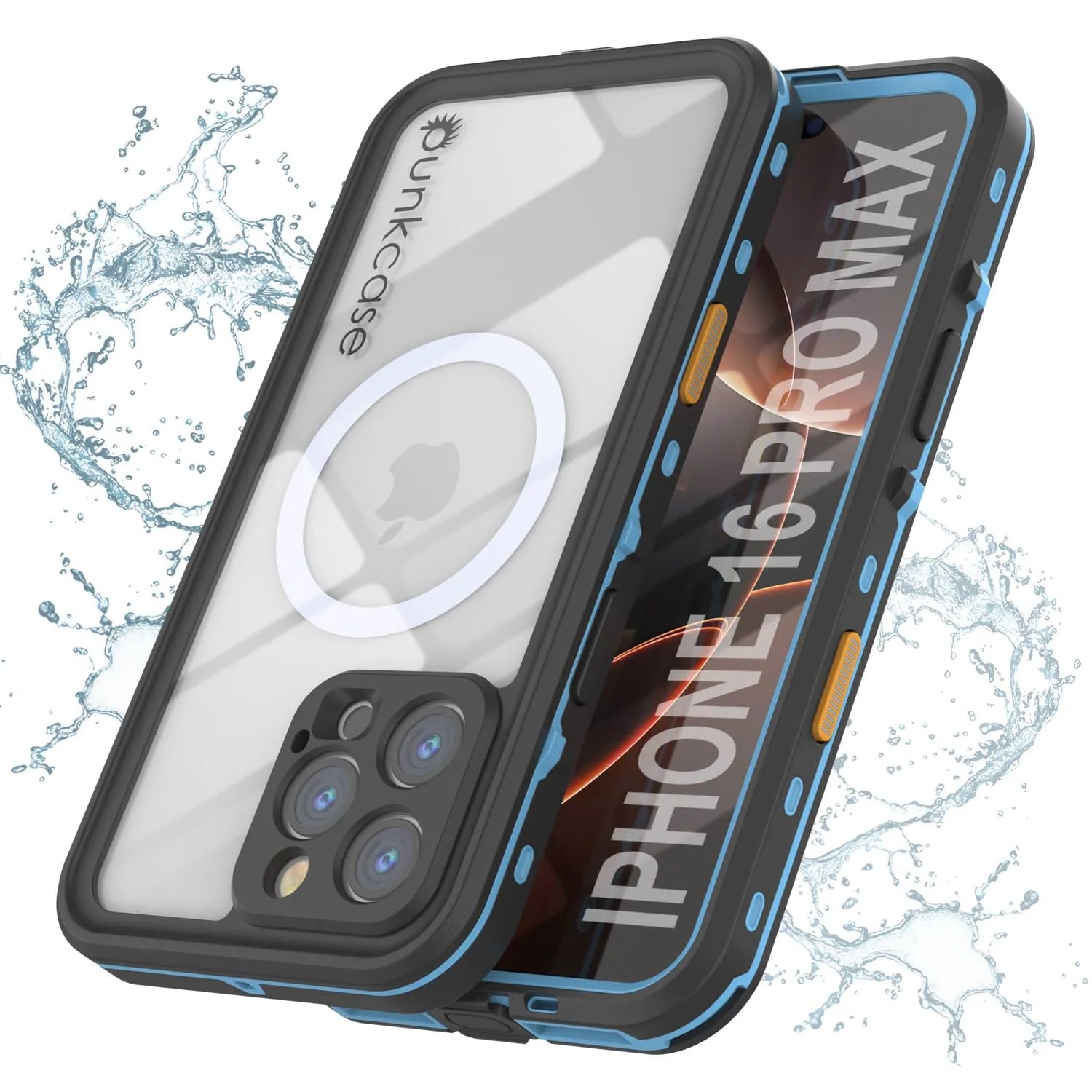 iPhone 16 Pro Max Waterproof Case, Punkcase SpikeStar Light-Blue Series | Thin Fit 6.6ft Underwater IP68