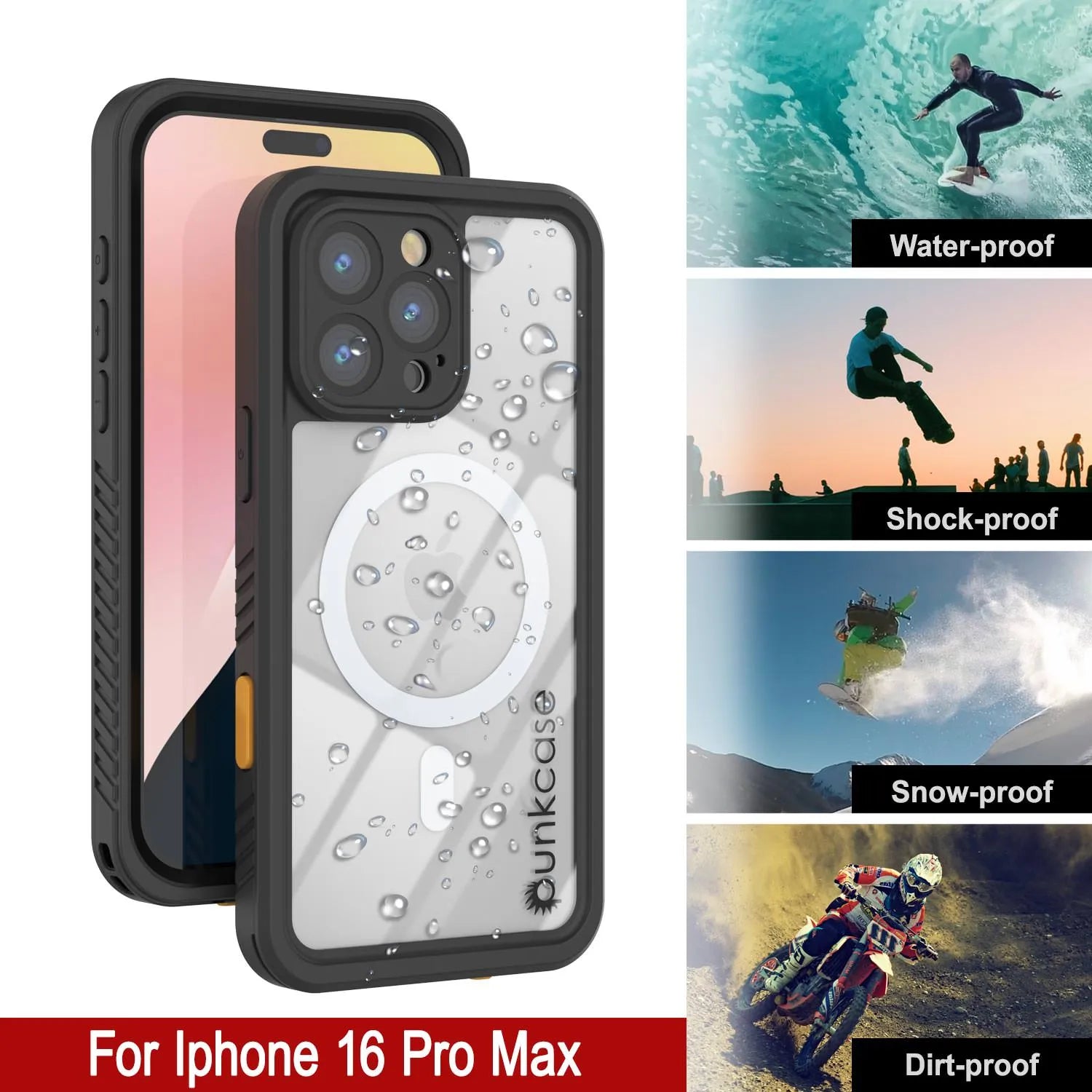 iPhone 16 Pro Max Waterproof Case, Punkcase [Extreme Mag Series] Armor Cover W/ Built In Screen Protector [Black]