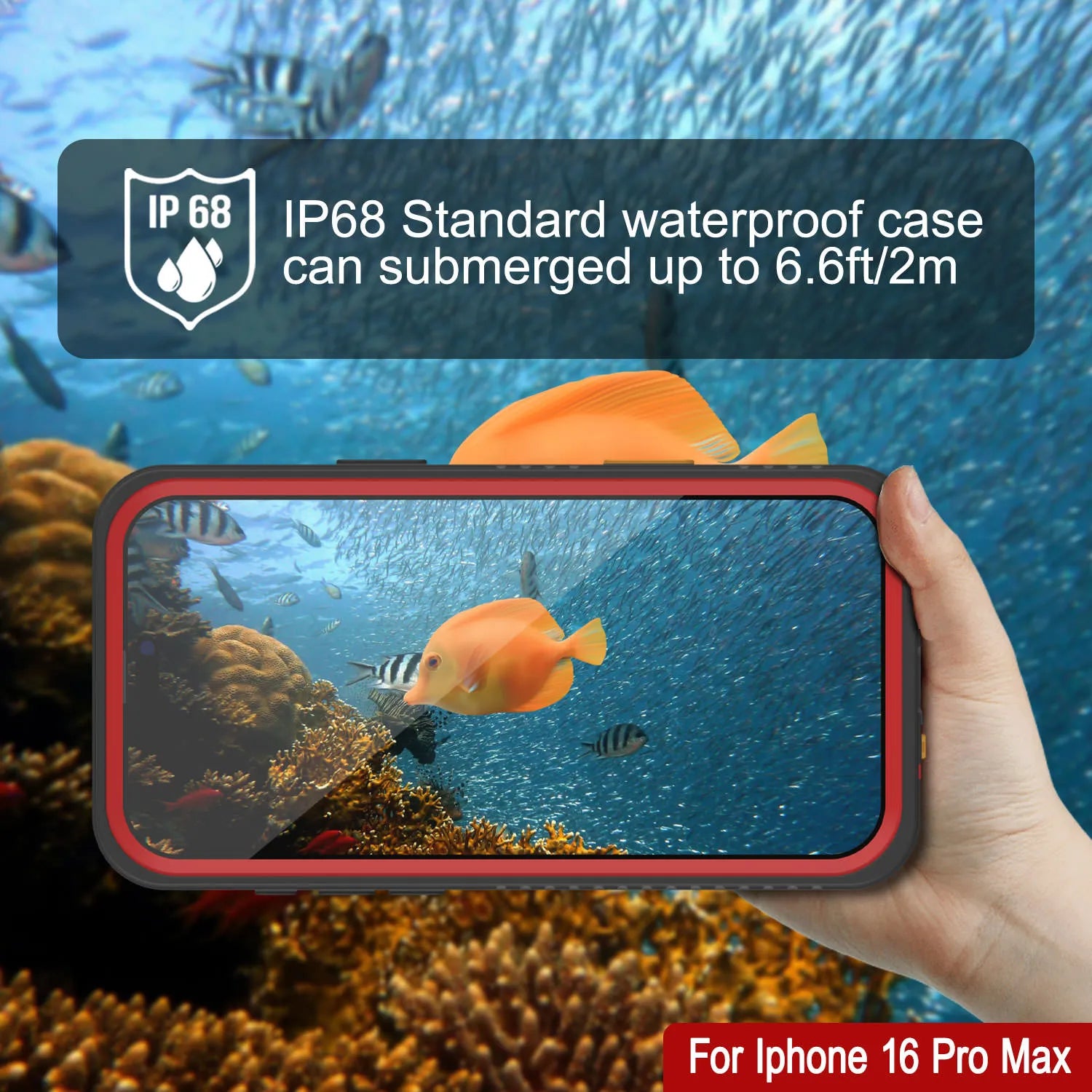 iPhone 16 Pro Max Waterproof Case, Punkcase [Extreme Series] Armor Cover W/ Built In Screen Protector [Red]