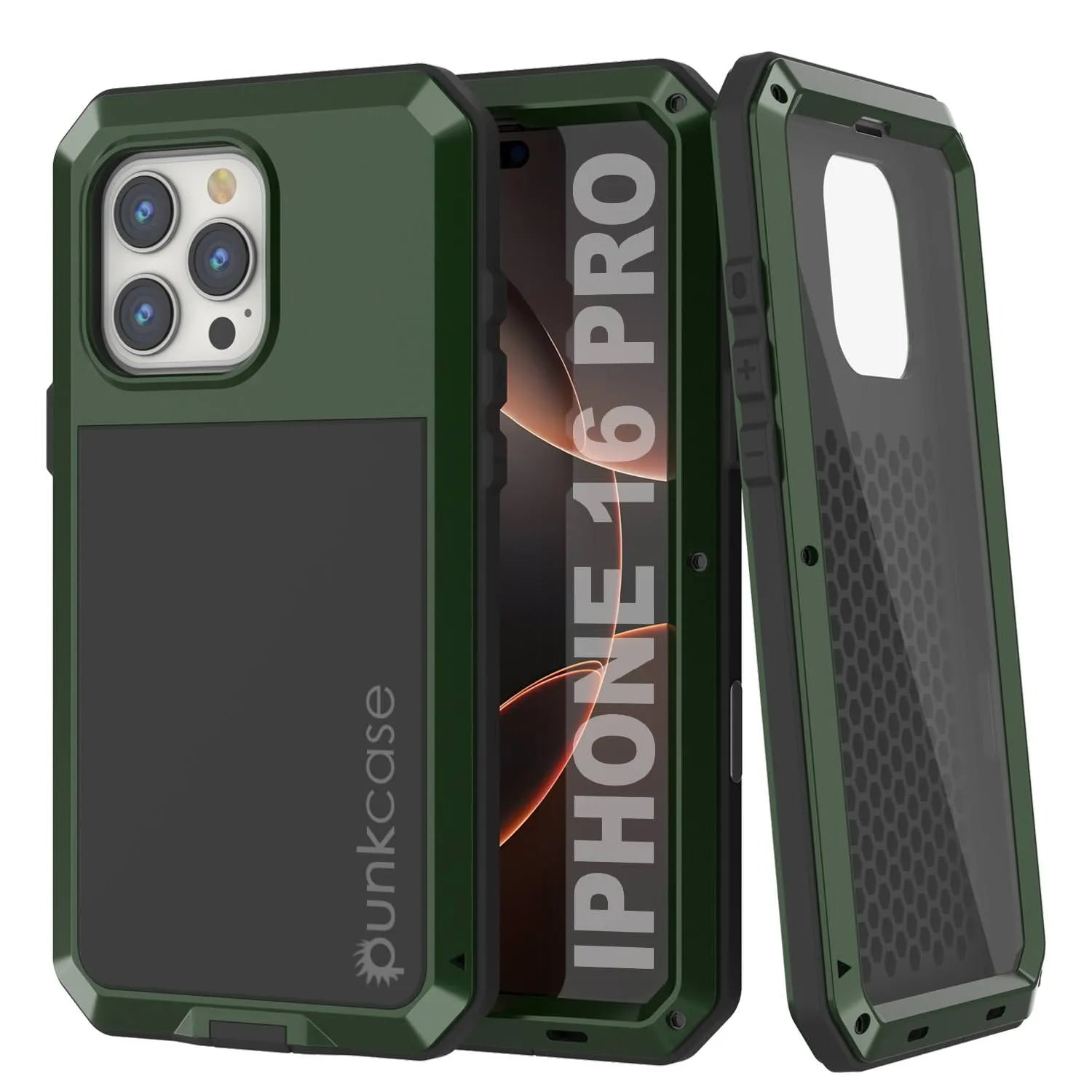 iPhone 16 Pro Metal Case, Heavy Duty Military Grade Armor Cover [shock proof] Full Body Hard [Dark Green]