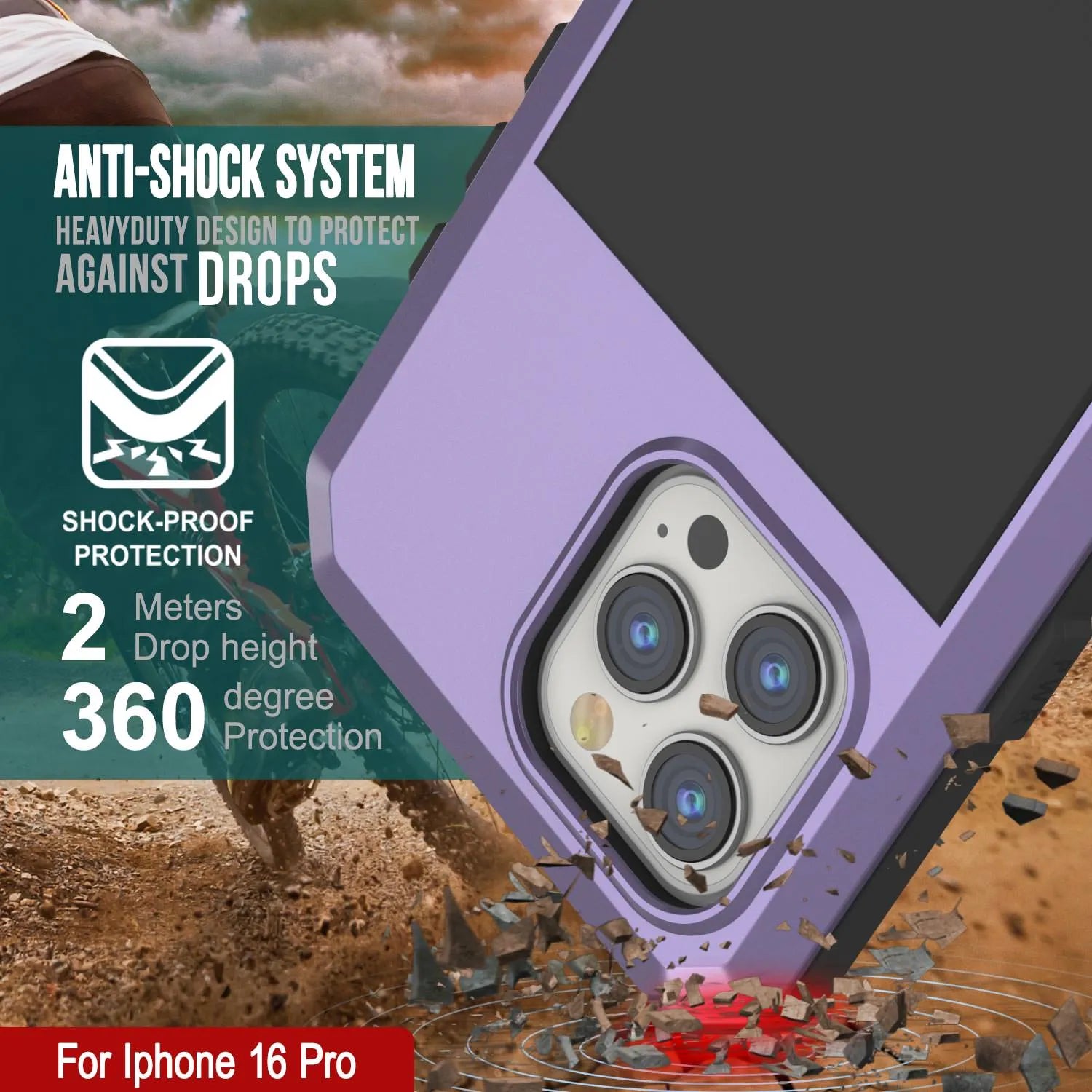 iPhone 16 Pro Metal Case, Heavy Duty Military Grade Armor Cover [shock proof] Full Body Hard [Purple]