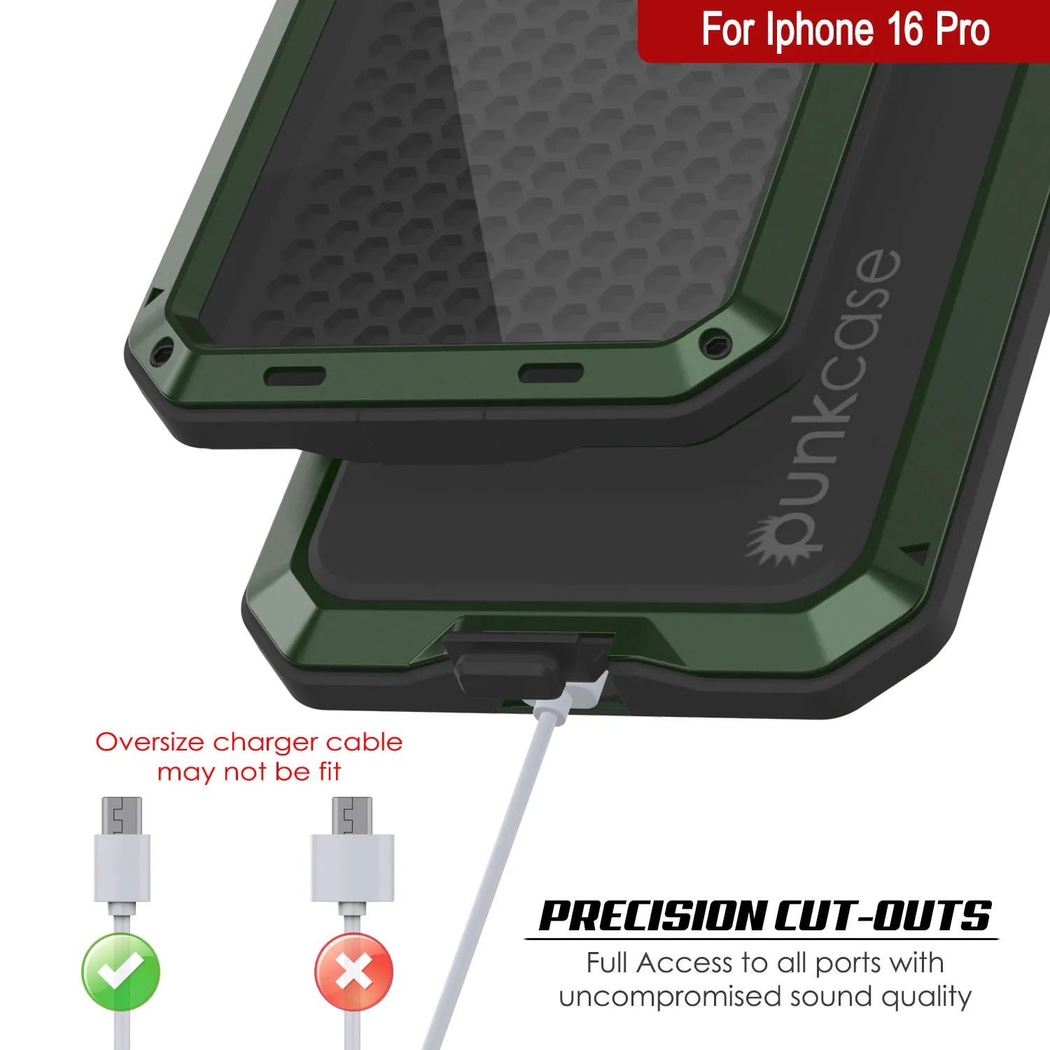 iPhone 16 Pro Metal Case, Heavy Duty Military Grade Armor Cover [shock proof] Full Body Hard [Dark Green]