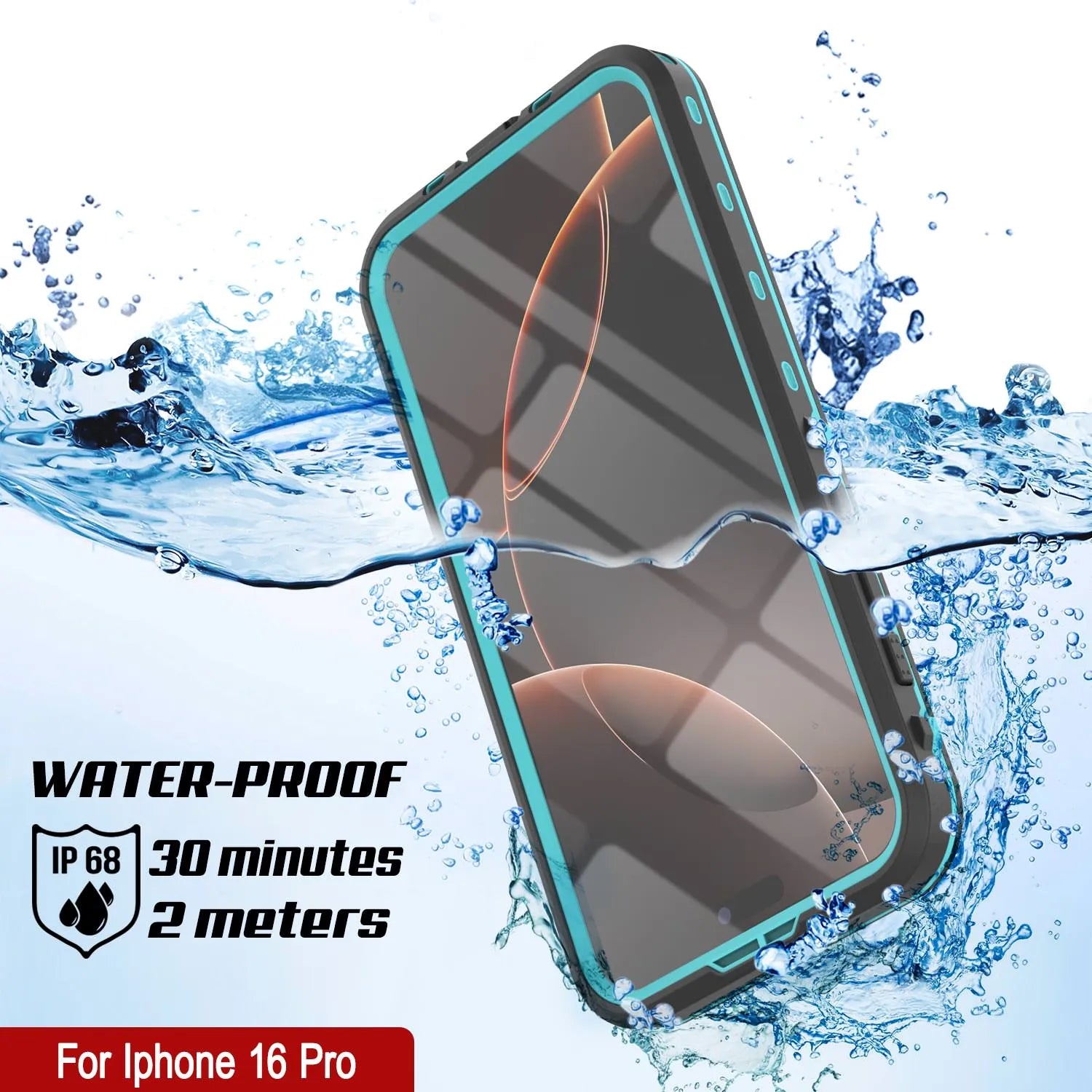 iPhone 16 Pro Waterproof Case, Punkcase SpikeStar Teal Series | Thin Fit 6.6ft Underwater IP68