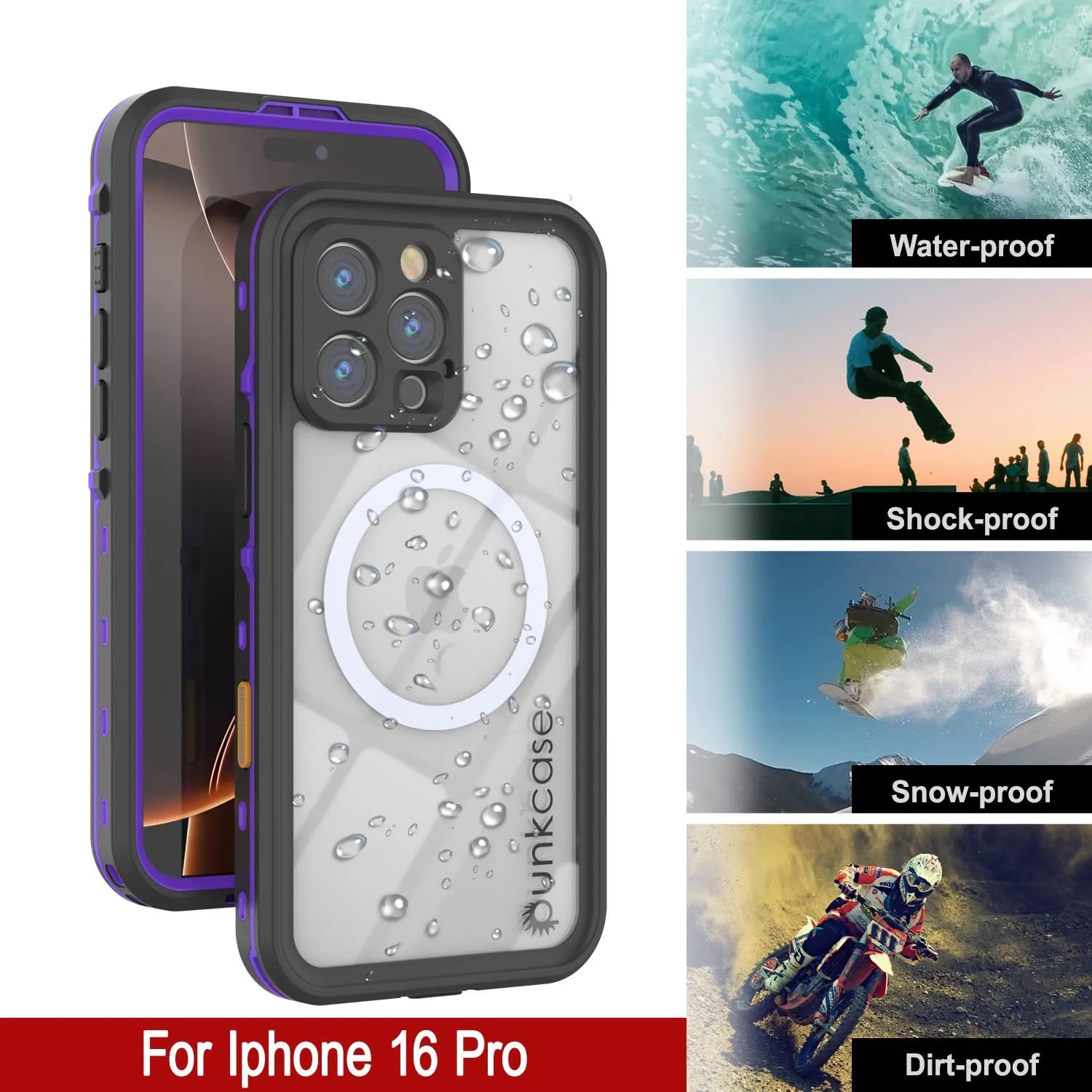 iPhone 16 Pro Waterproof Case, Punkcase SpikeStar Purple Series | Thin Fit 6.6ft Underwater IP68