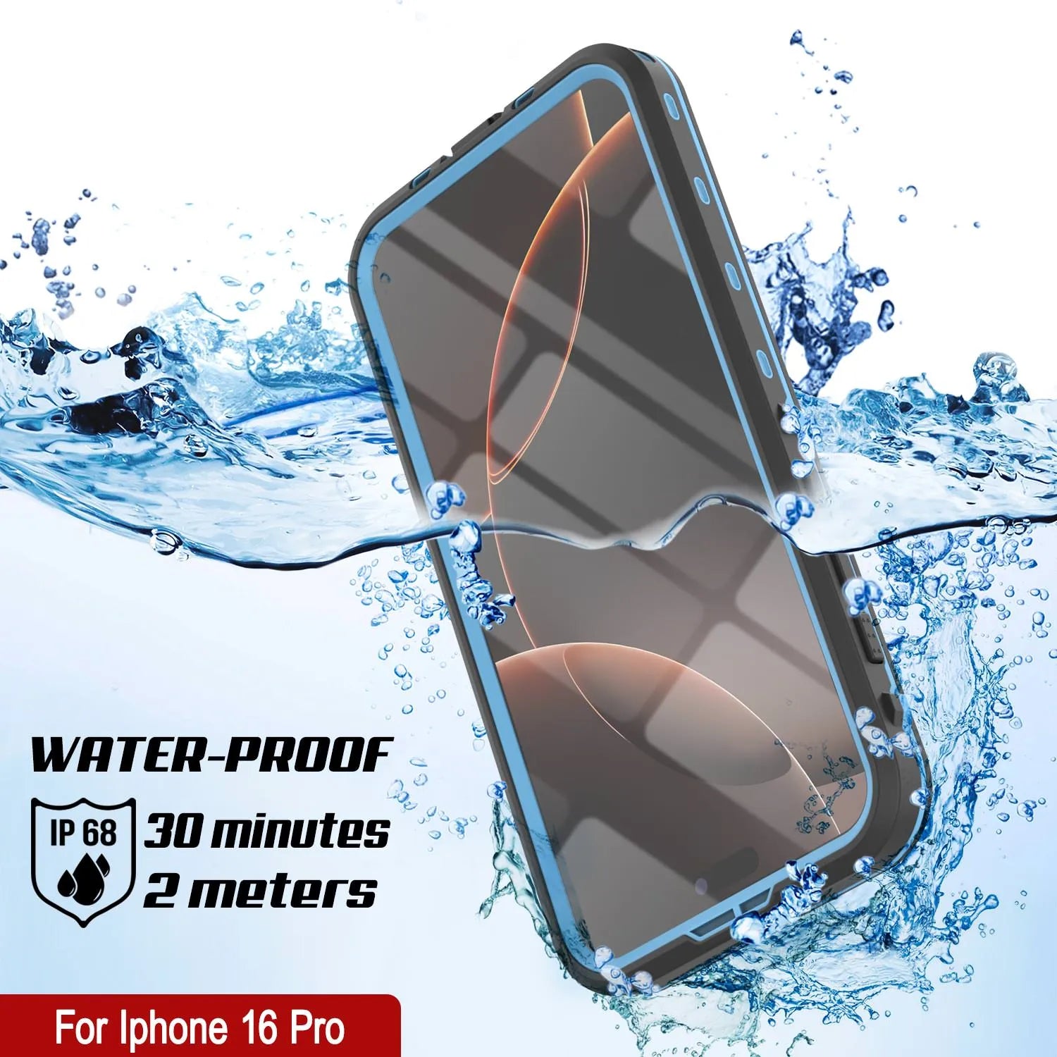 iPhone 16 Pro Waterproof Case, Punkcase SpikeStar Light-Blue Series | Thin Fit 6.6ft Underwater IP68