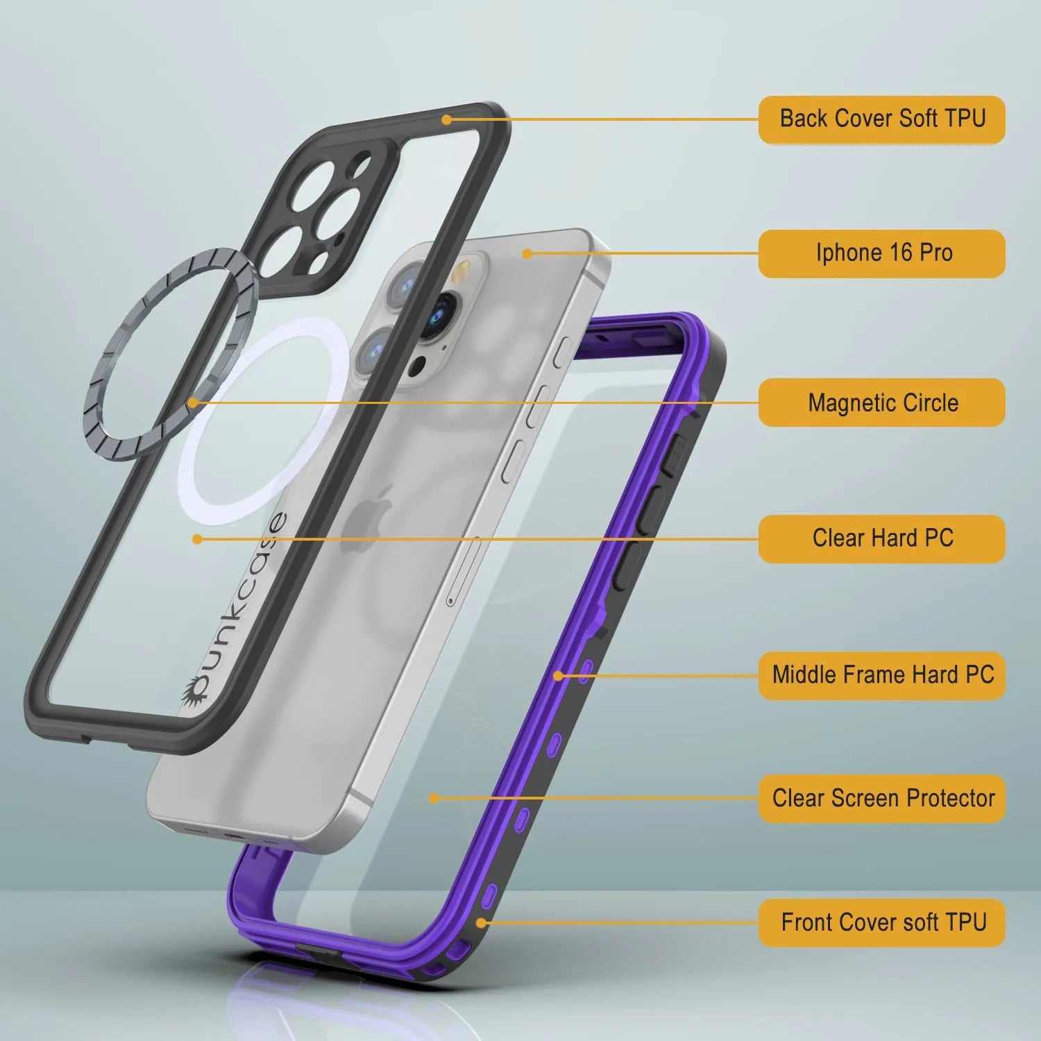 iPhone 16 Pro Waterproof Case, Punkcase SpikeStar Purple Series | Thin Fit 6.6ft Underwater IP68