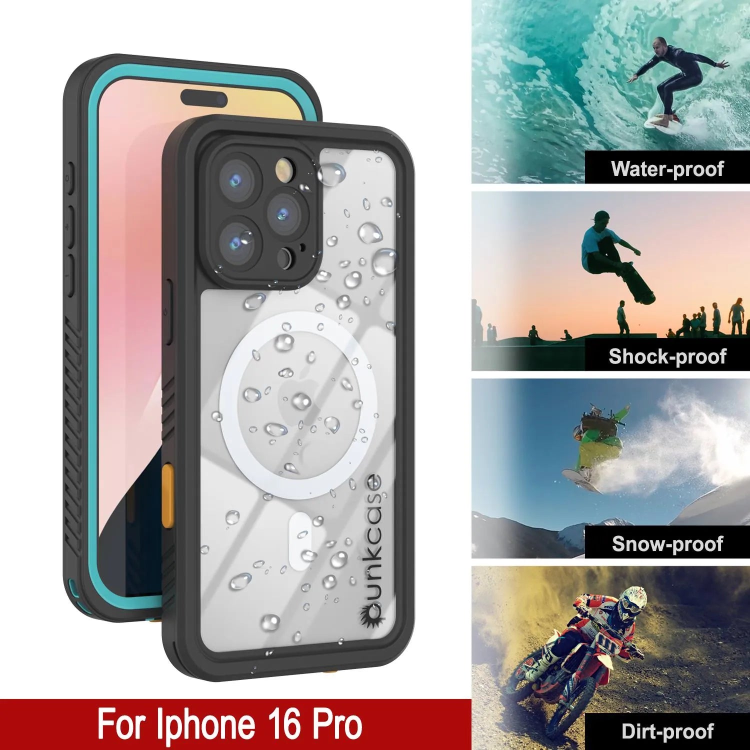 iPhone 16 Pro Waterproof Case, Punkcase [Extreme Mag Series] Armor Cover W/ Built In Screen Protector [Teal]