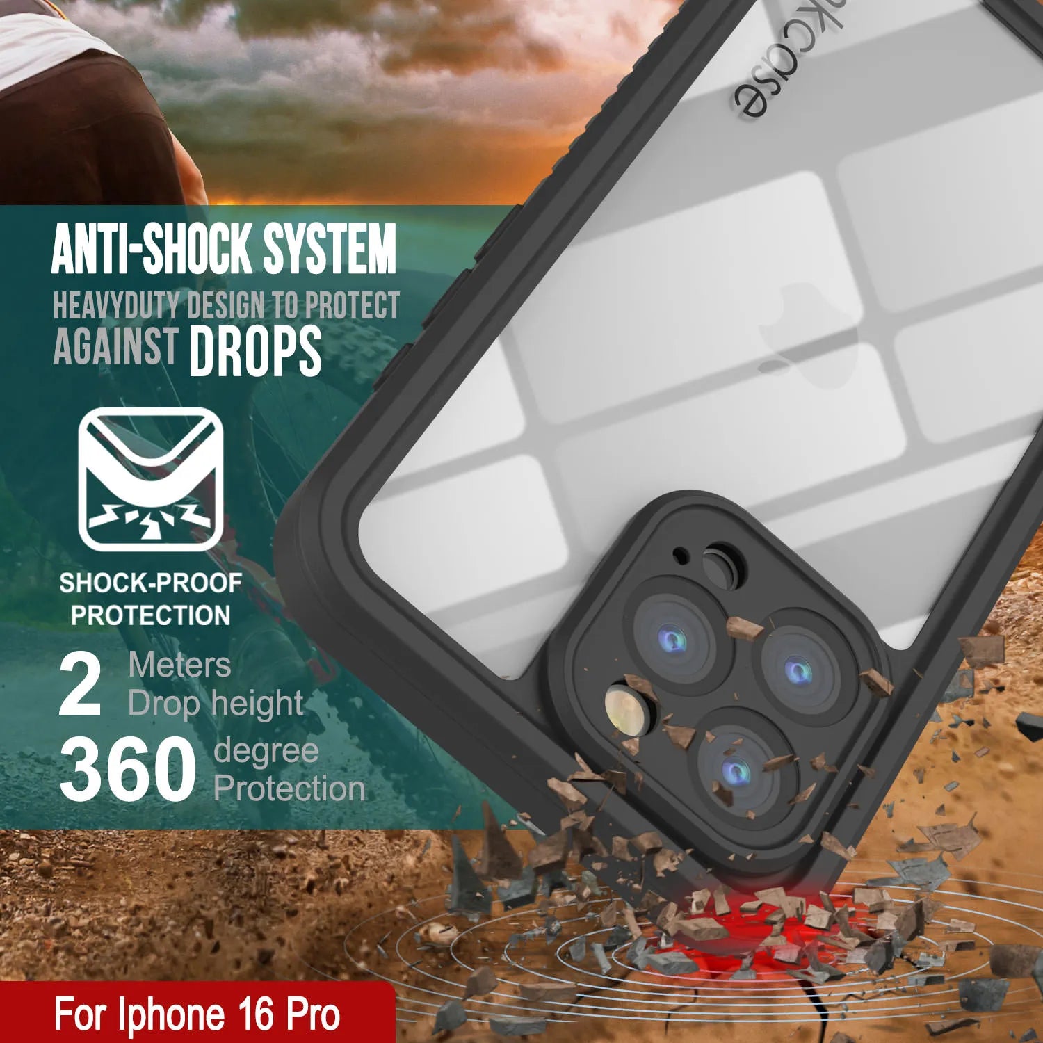 iPhone 16 Pro Waterproof Case, Punkcase [Extreme Series] Armor Cover W/ Built In Screen Protector [Black]