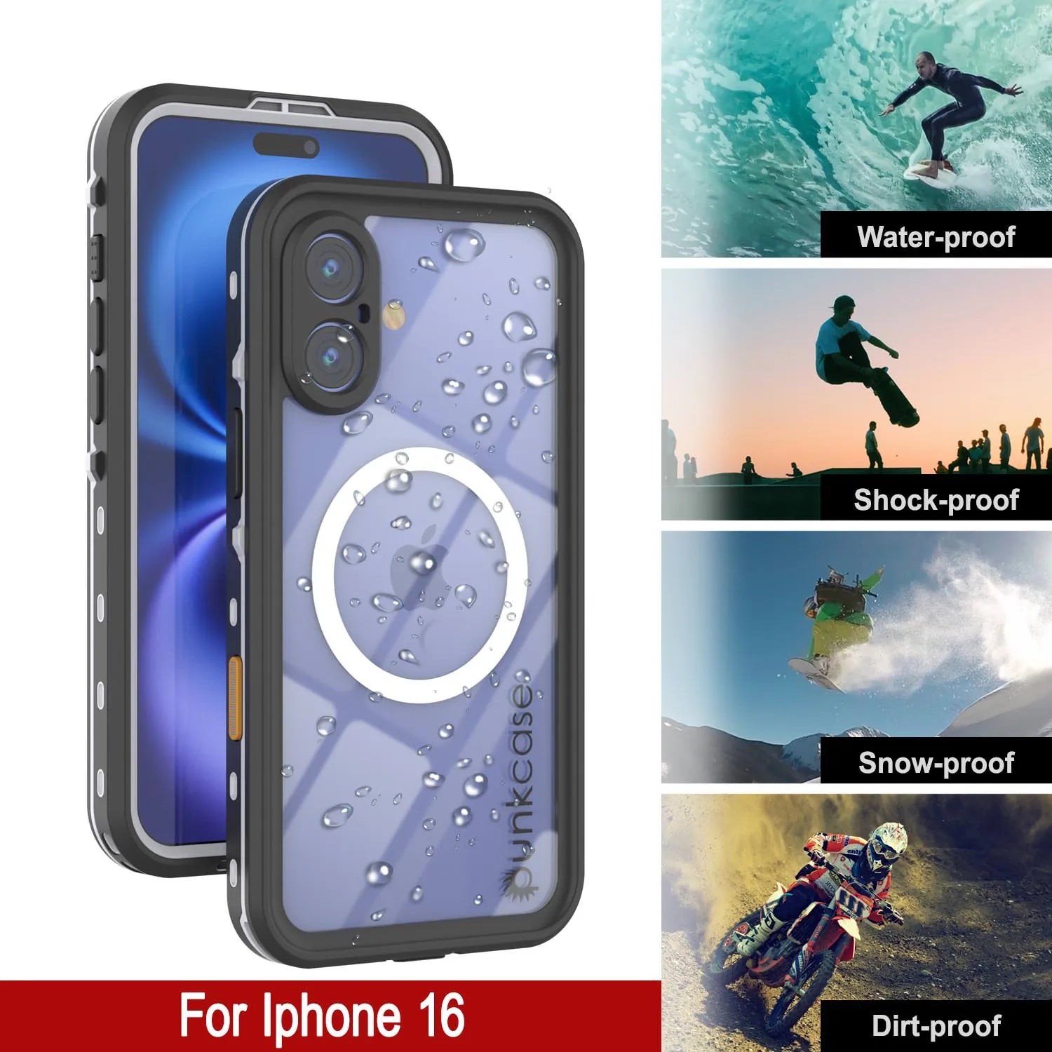 iPhone 16 Waterproof Case, Punkcase SpikeStar White Series | Thin Fit 6.6ft Underwater IP68