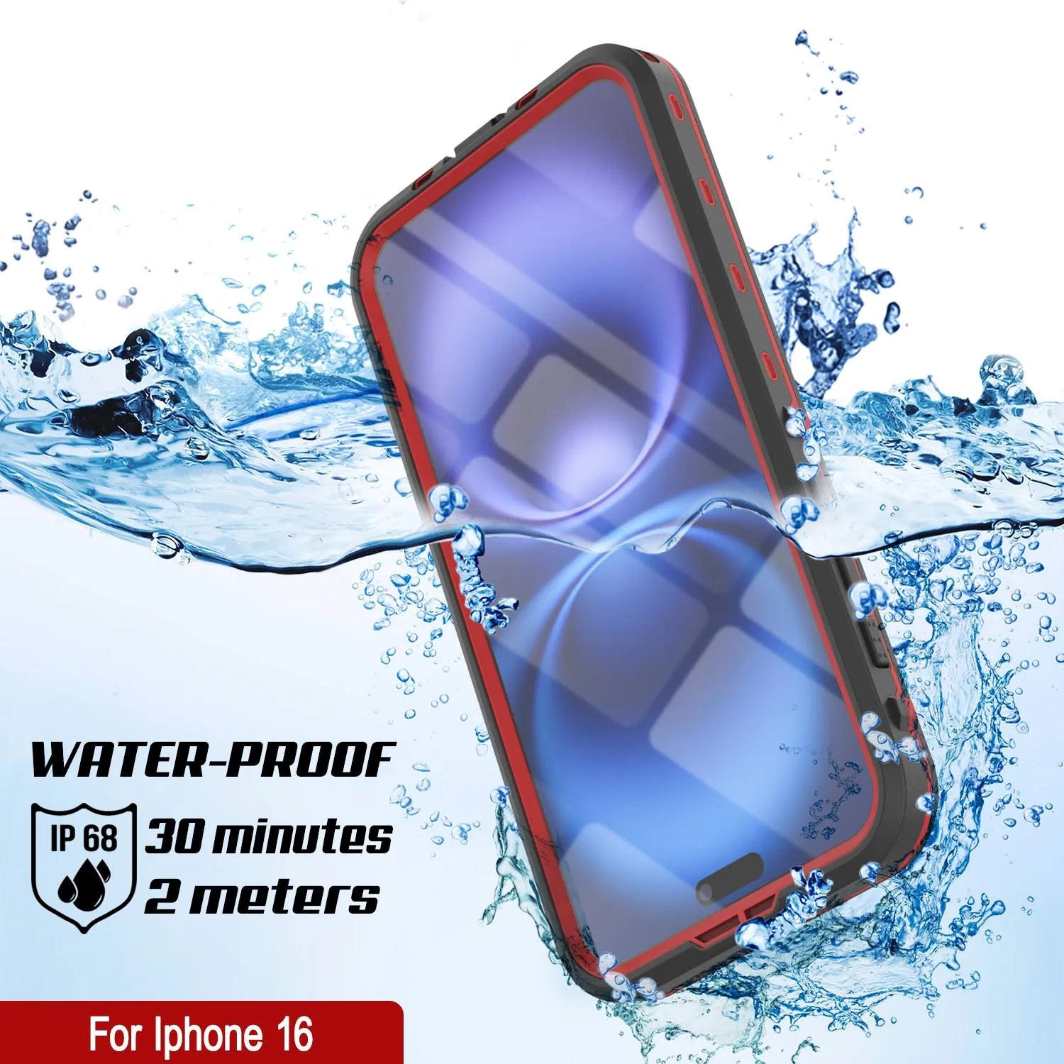 iPhone 16 Waterproof Case, Punkcase SpikeStar Red Series | Thin Fit 6.6ft Underwater IP68