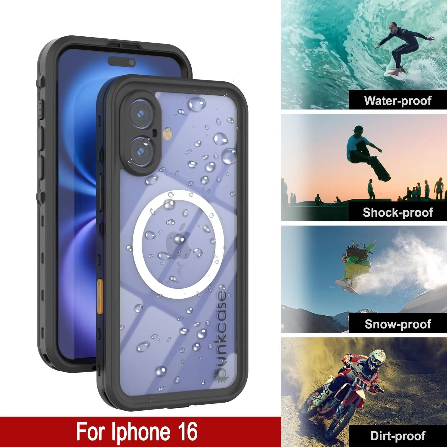 iPhone 16 Waterproof Case, Punkcase SpikeStar Black Series | Thin Fit 6.6ft Underwater IP68