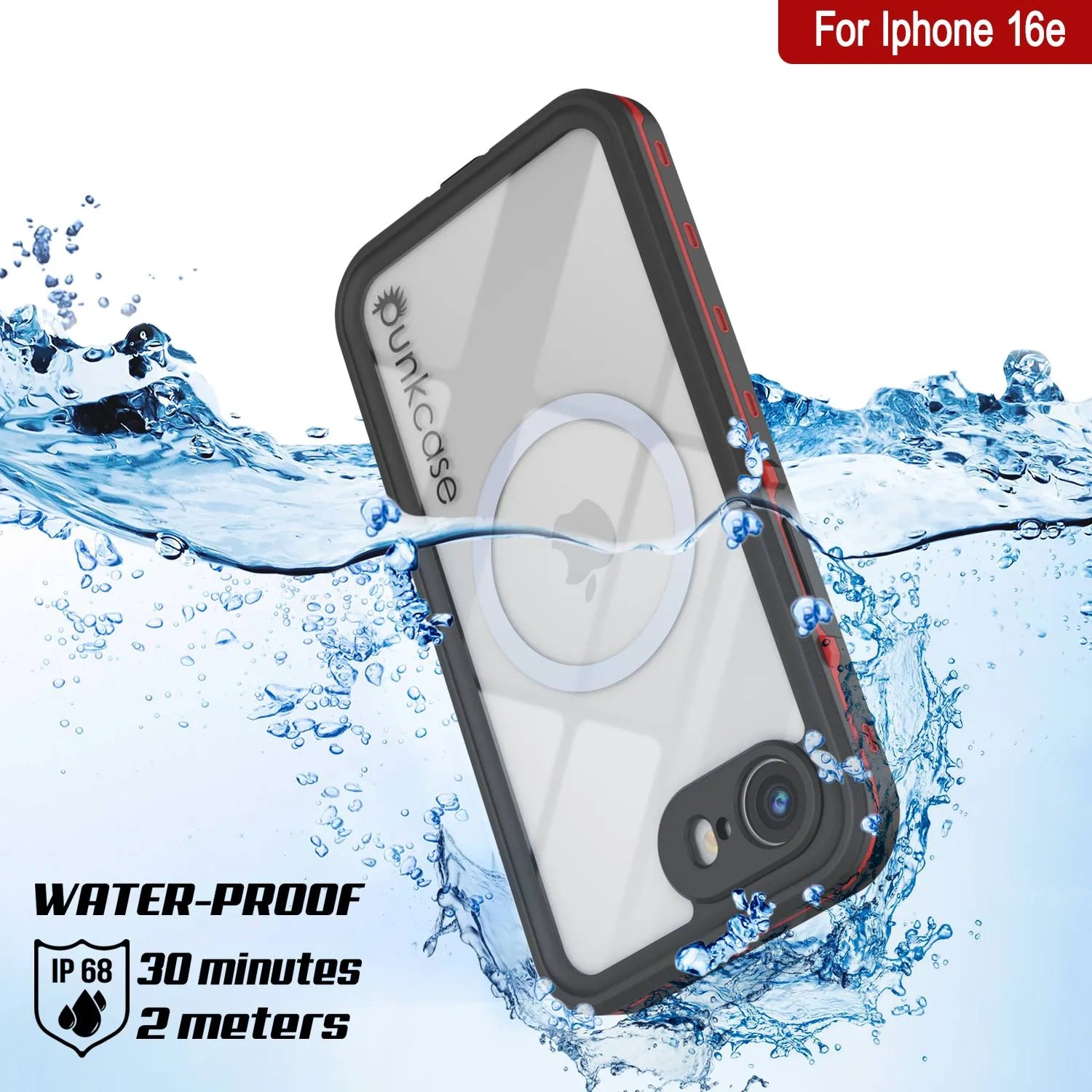 iPhone 16e Waterproof IP68 Case, Punkcase [Red] [StudStar Series] [Slim Fit]